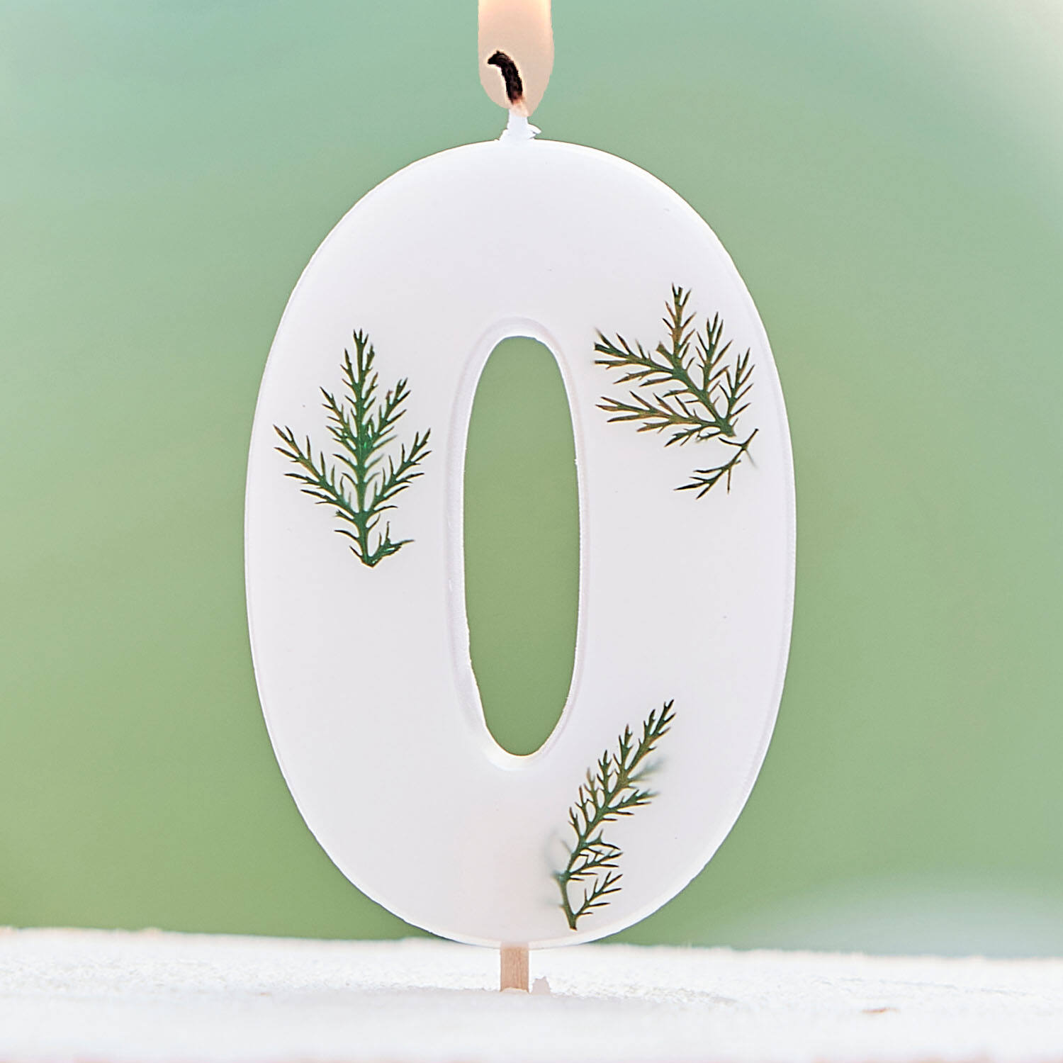 Candle - Number 0 - Pressed Foliage