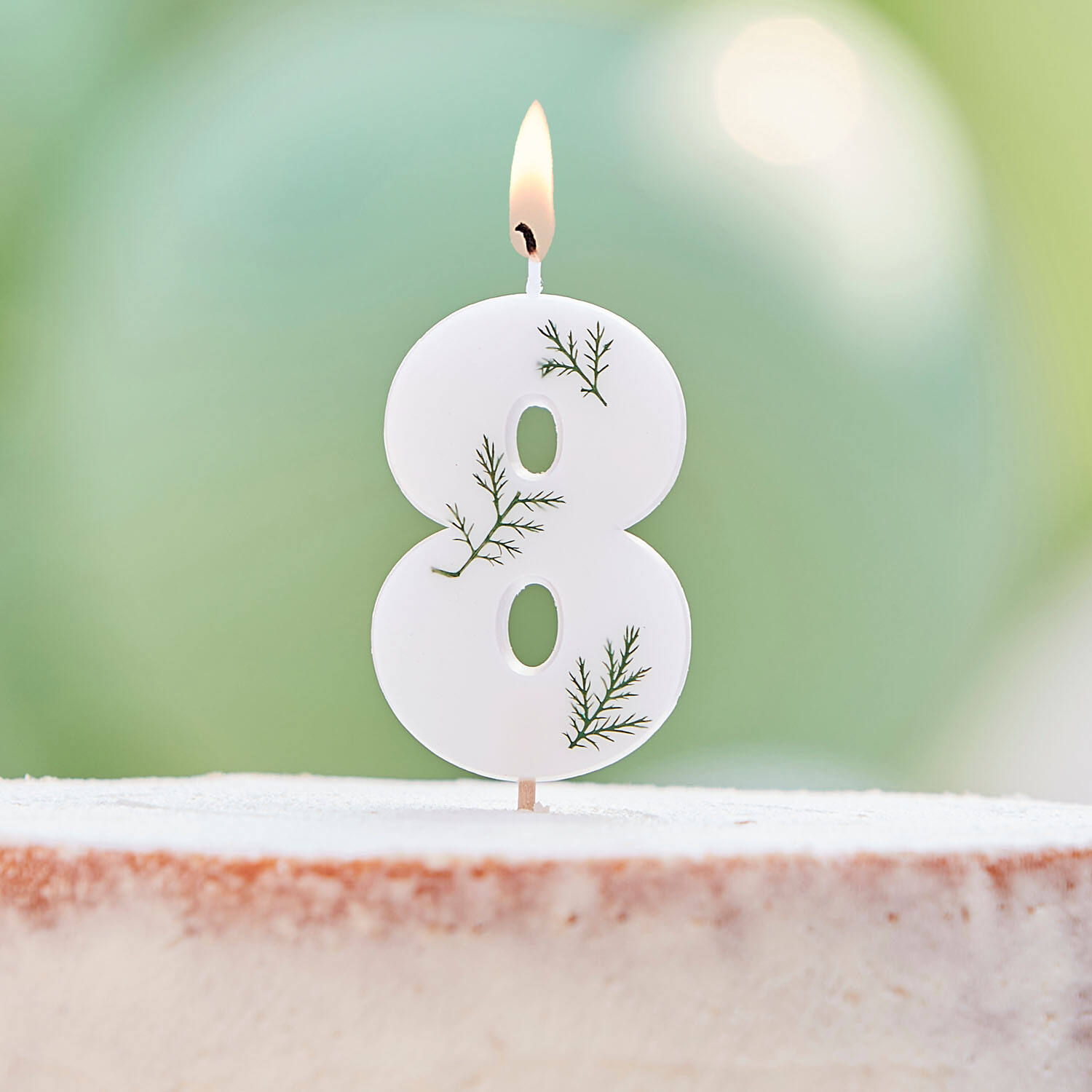 Candle - Number 8 - Pressed Foliage