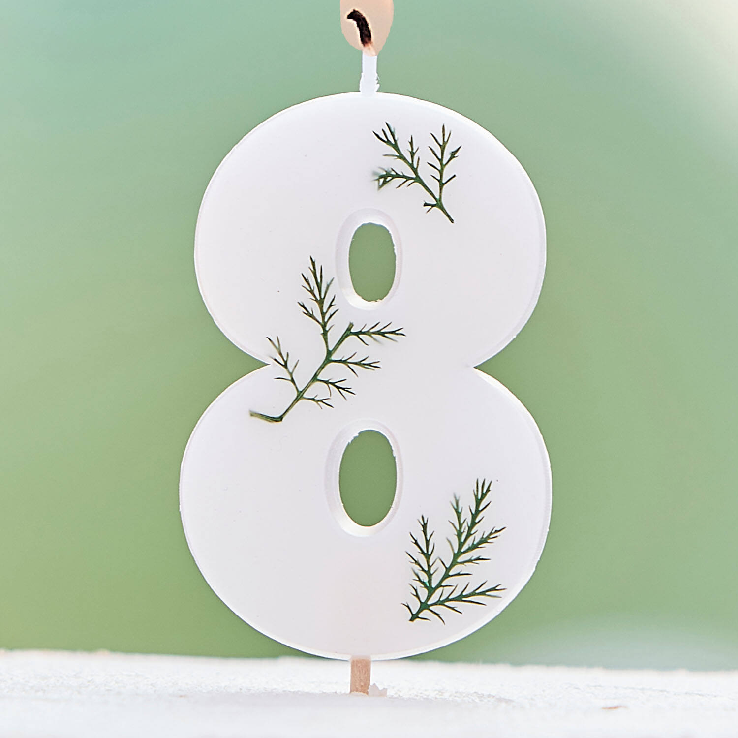 Candle - Number 8 - Pressed Foliage