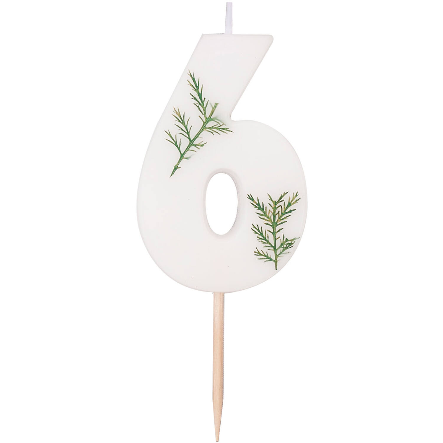 Candle - Number 6 - Pressed Foliage