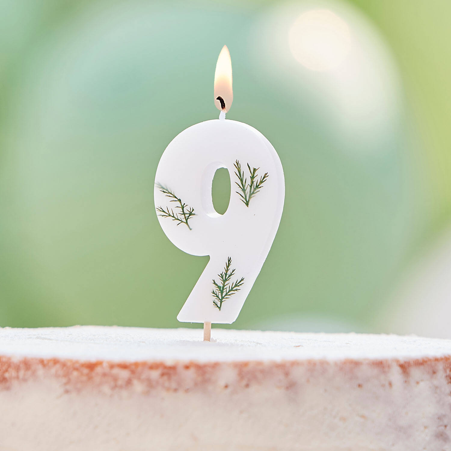 Candle - Number 9 - Pressed Foliage
