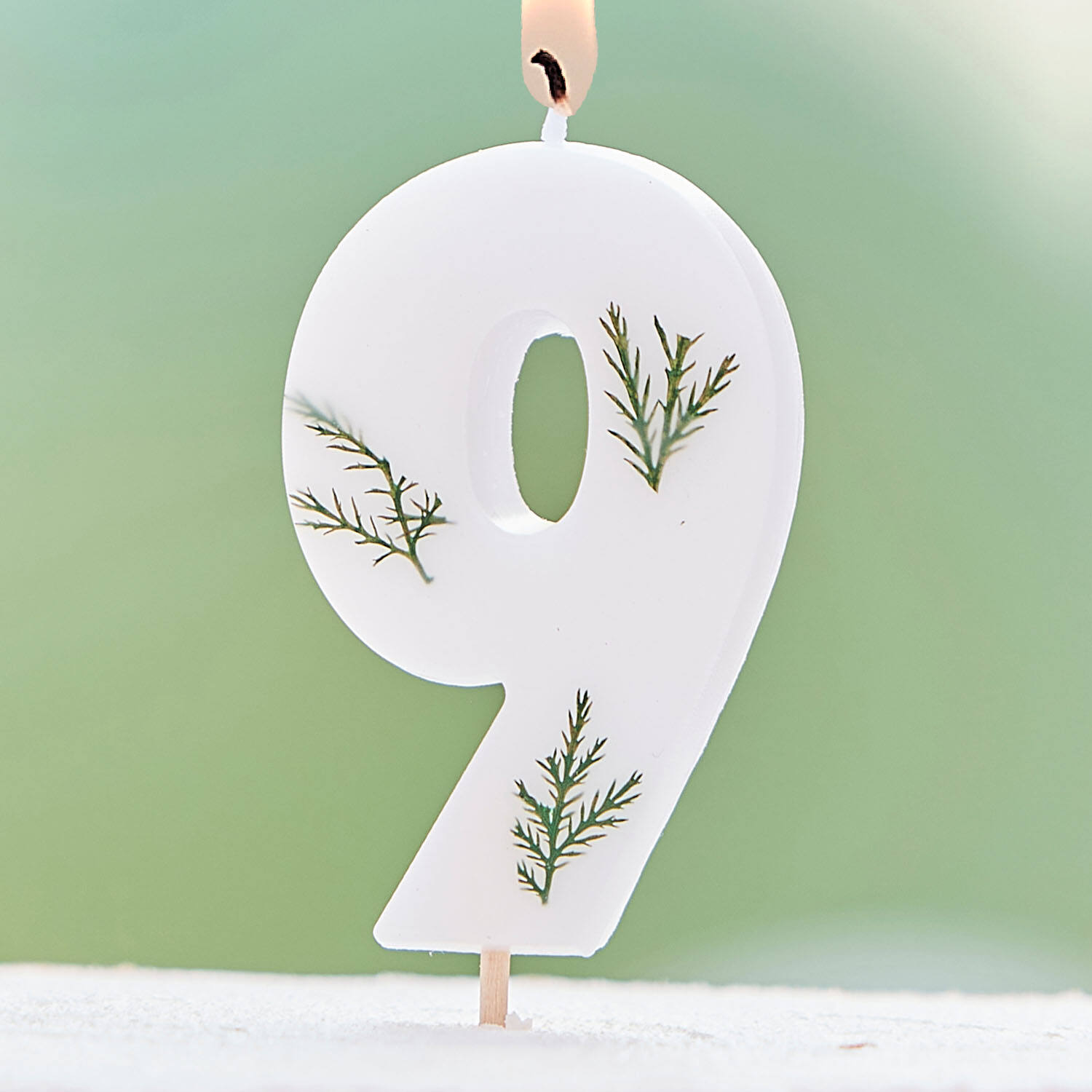 Candle - Number 9 - Pressed Foliage
