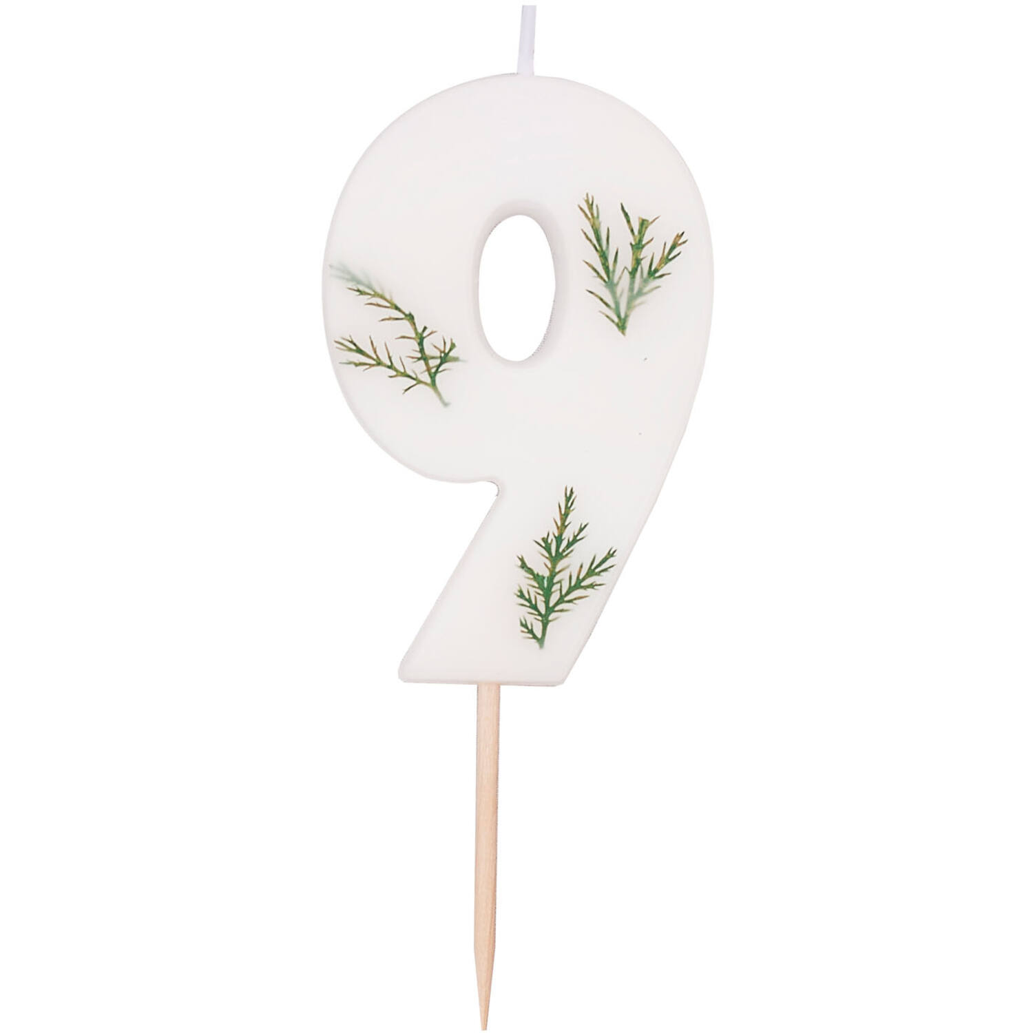 Candle - Number 9 - Pressed Foliage
