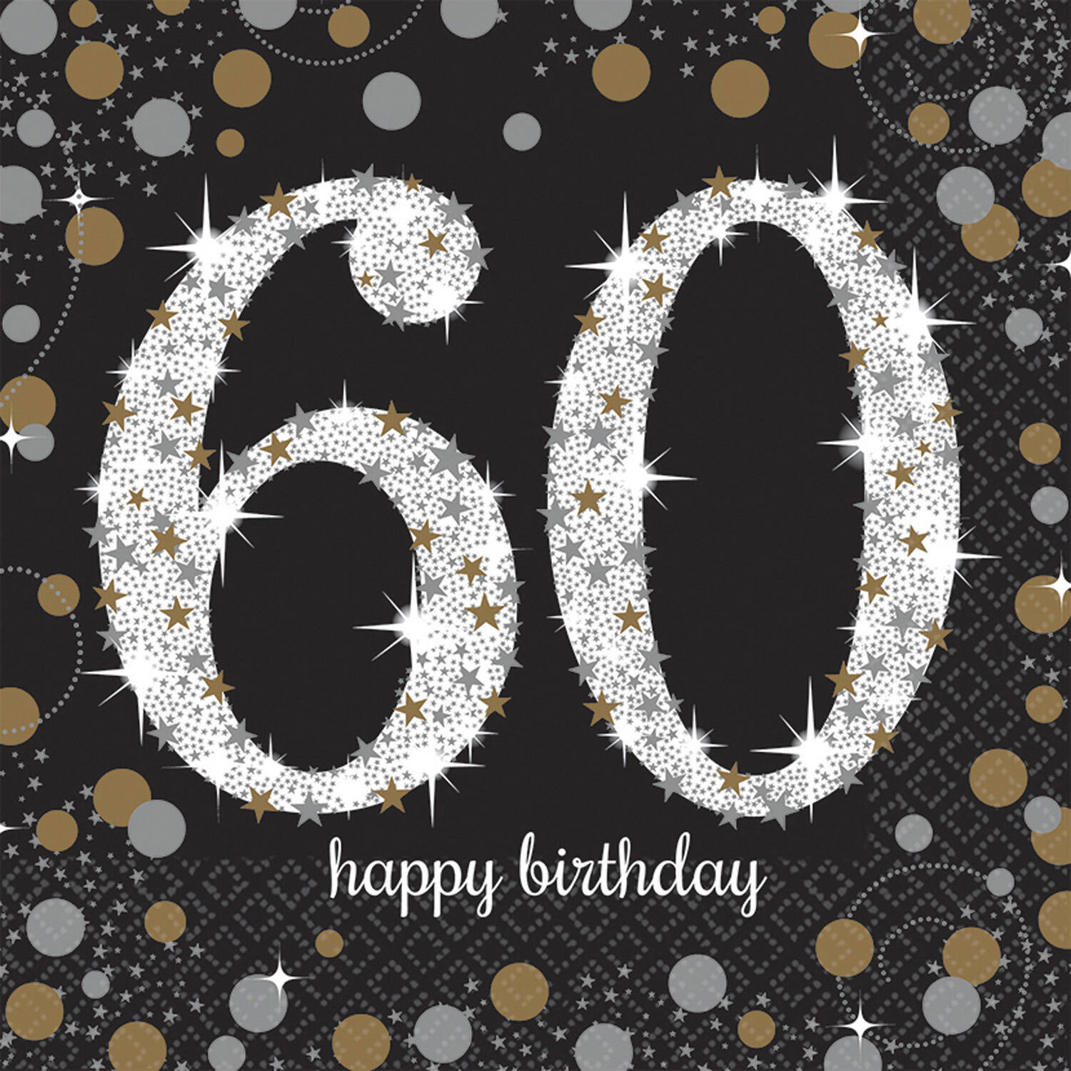 16 Napkins 60 Sparkling Celebration - Silver & Gold 33 x 33 cm