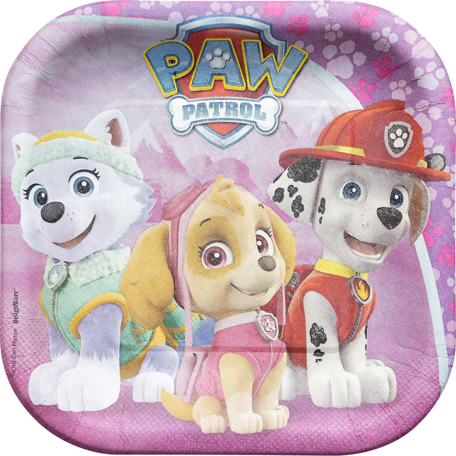 8 Plates Pink Paw Patrol quadratisch Papier 18 x 18 cm