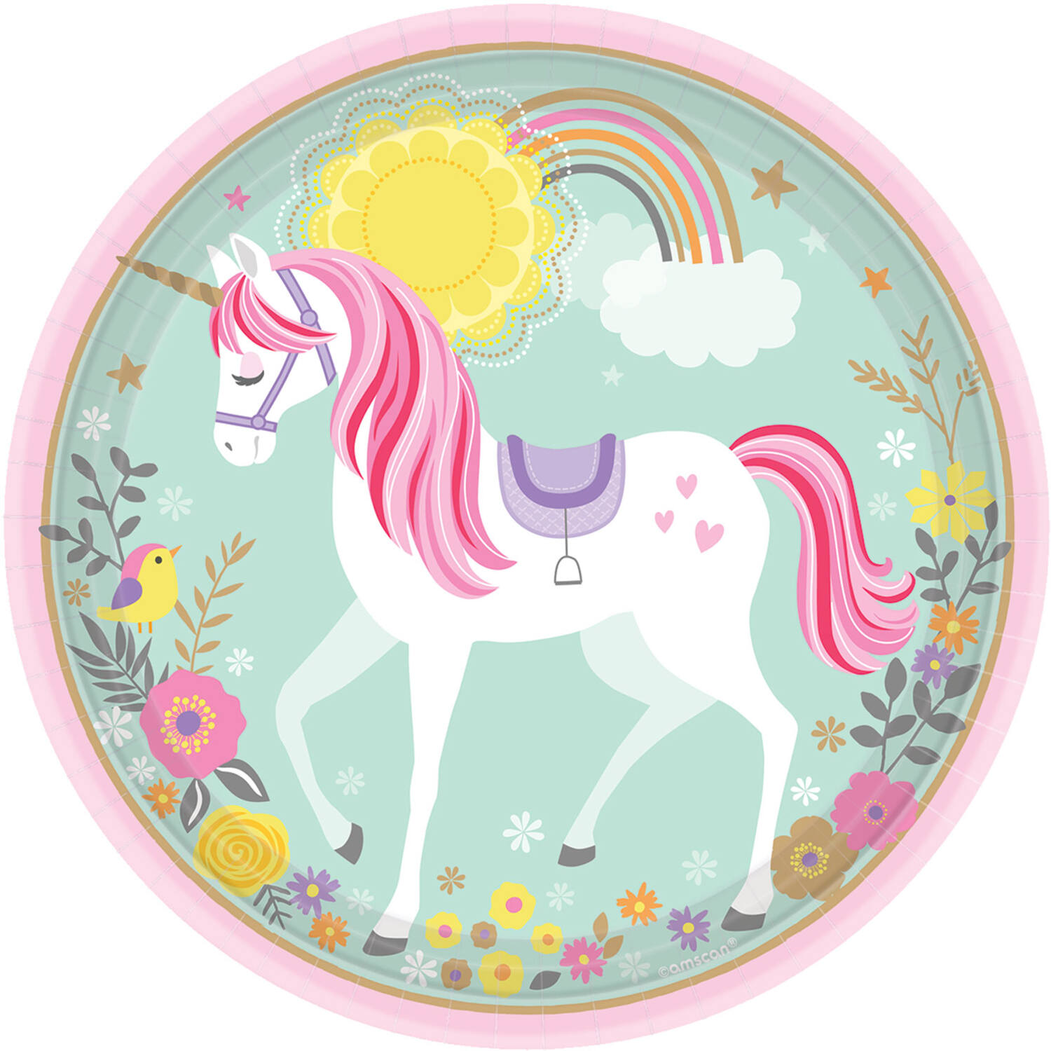 8 Plates Magical Unicorn Round Paper 23 cm
