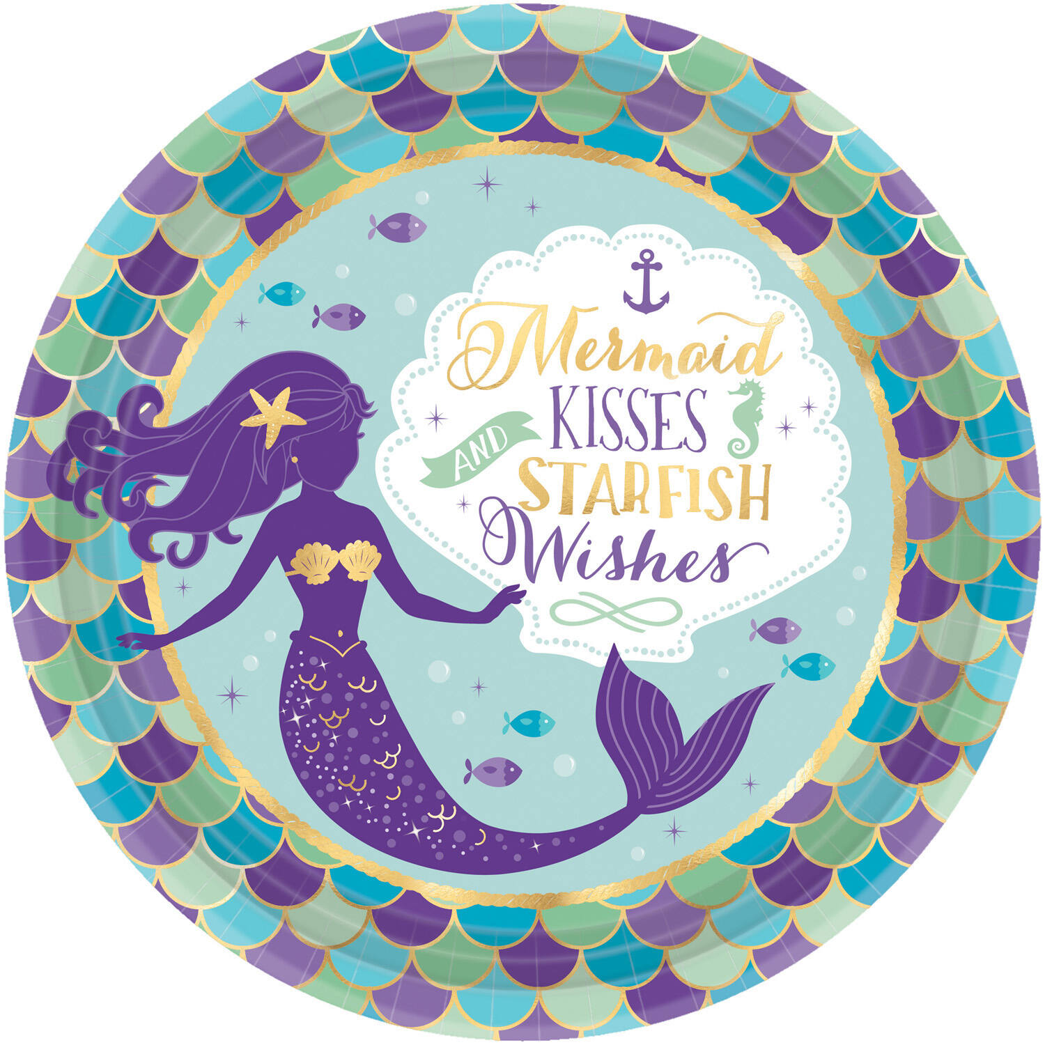 8 Plates Mermaid Wishes Round Paper 23 cm
