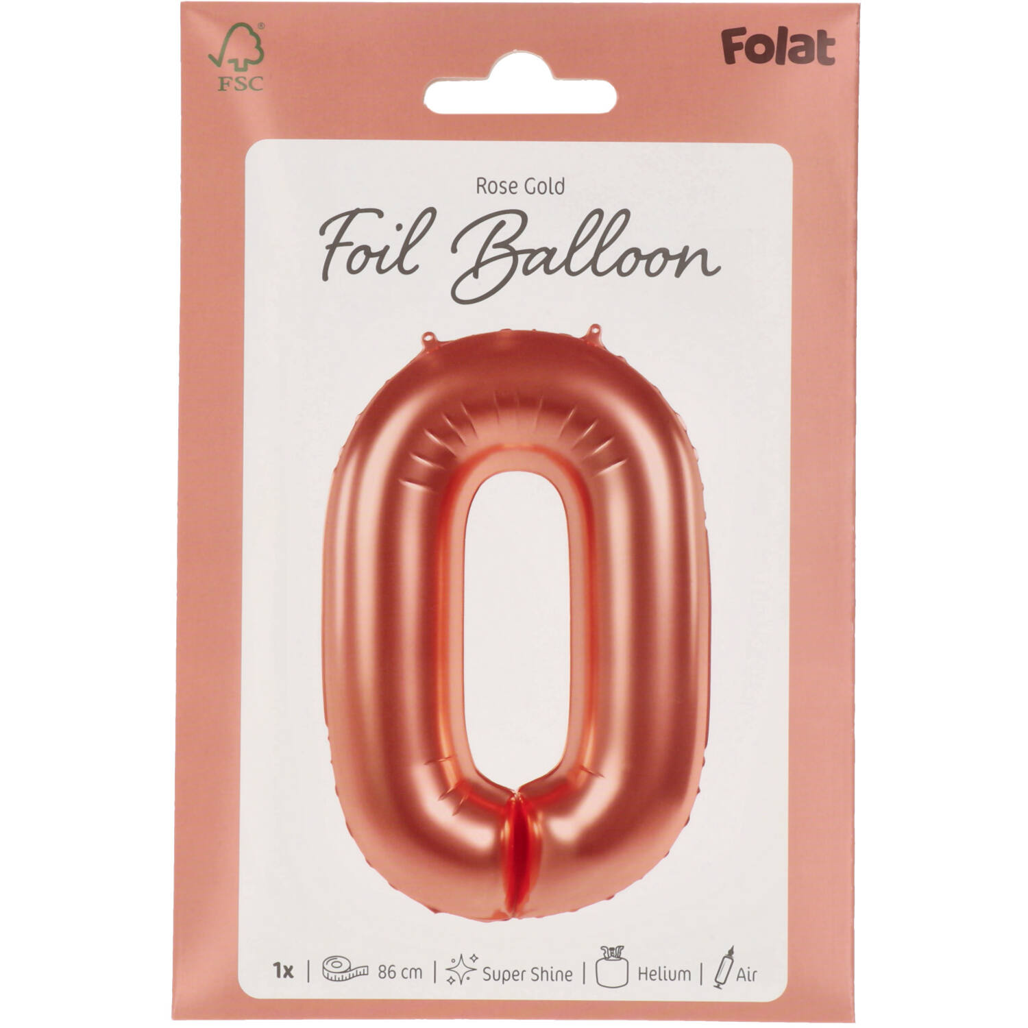Foil Balloon Number 0 - Rose Gold - 86 cm