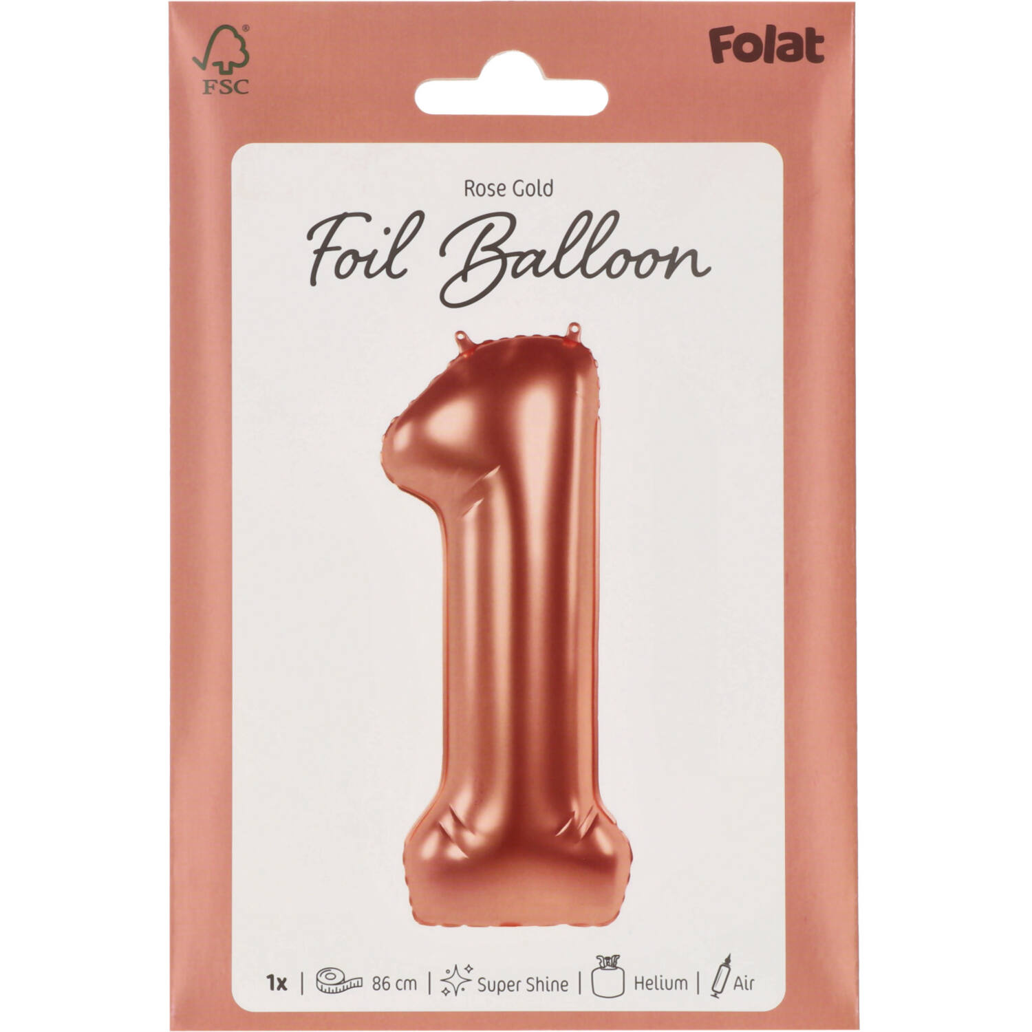 Foil Balloon Number 1 - Rose Gold - 86 cm