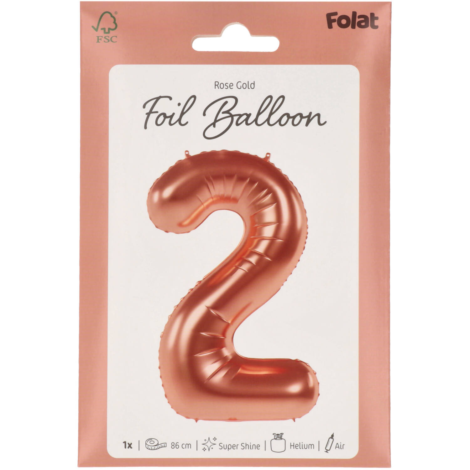 Foil Balloon Number 2 - Rose Gold - 86 cm