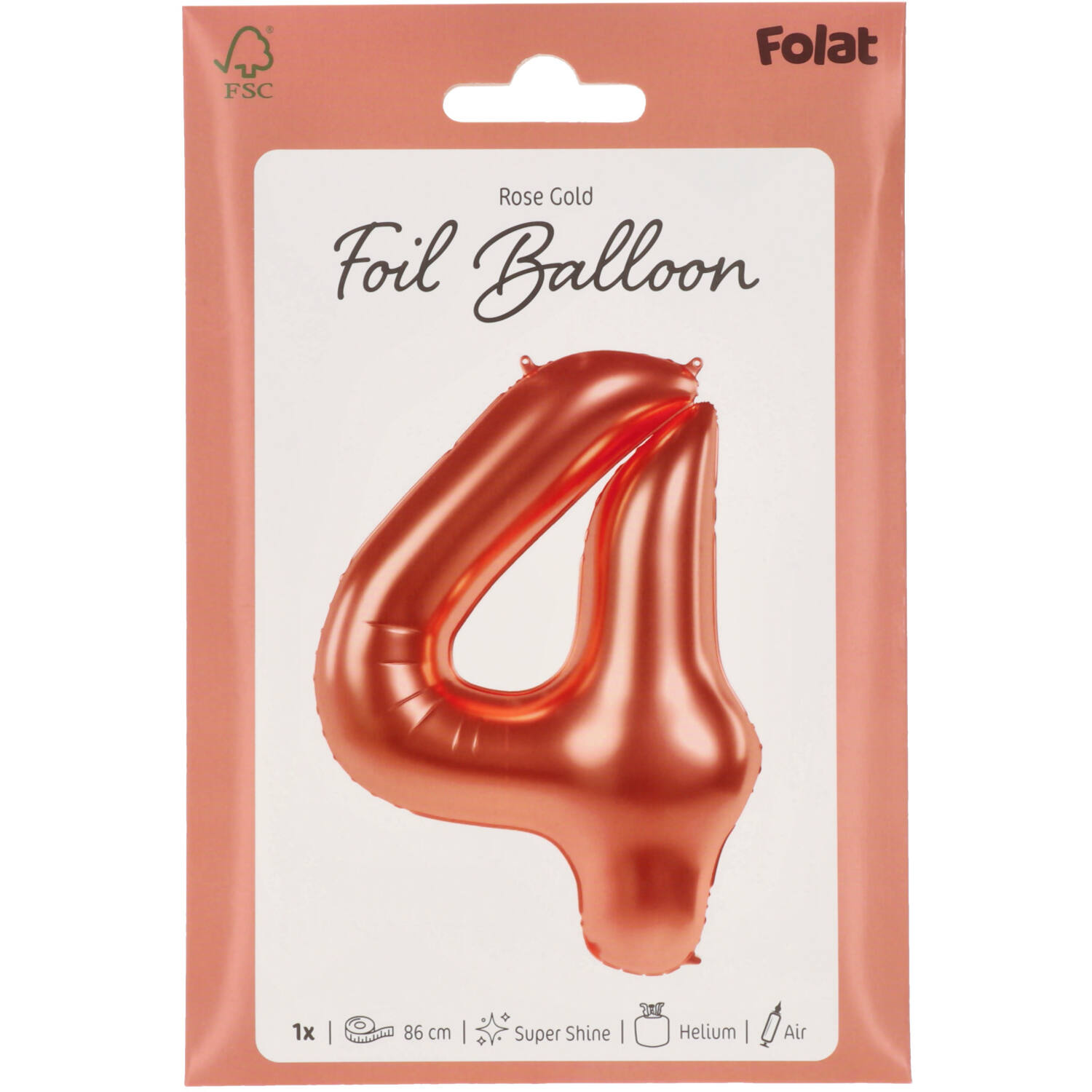 Foil Balloon Number 4 - Rose Gold - 86 cm