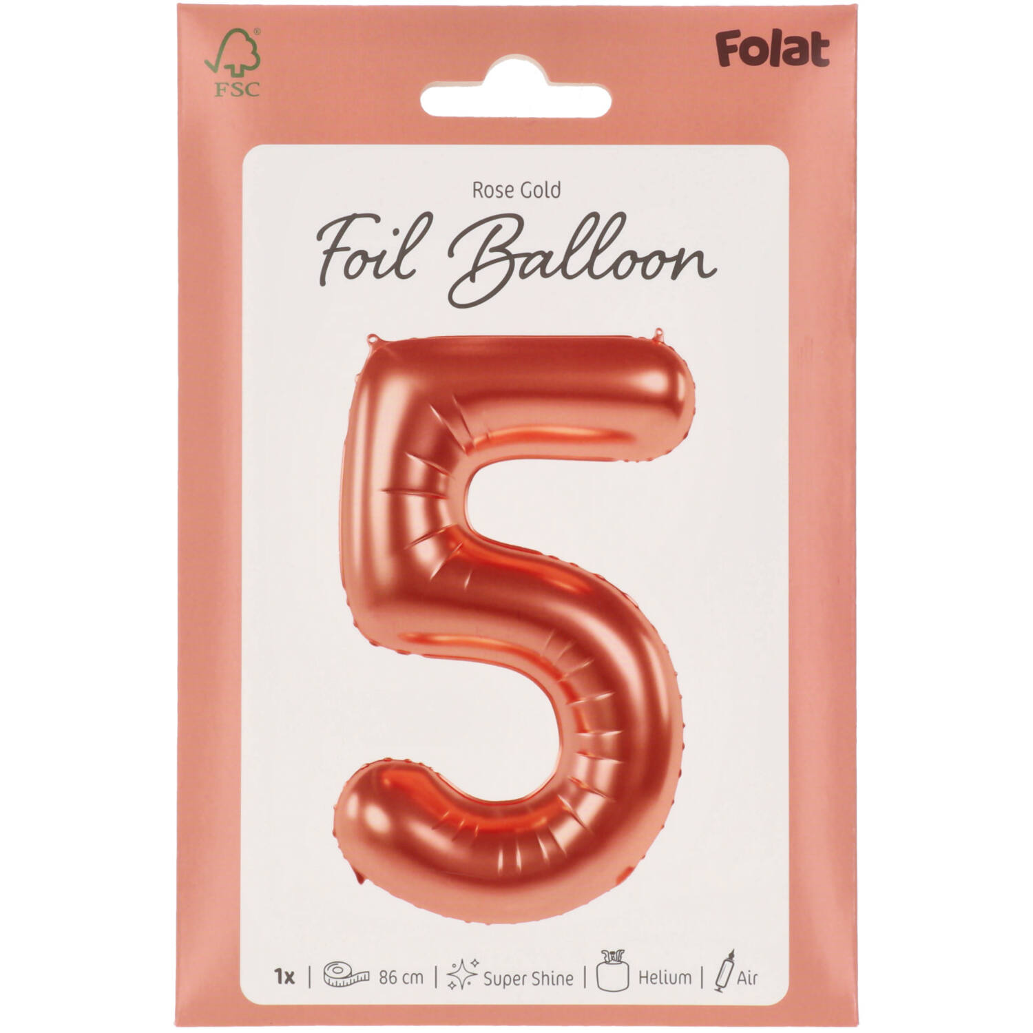 Foil Balloon Number 5 - Rose Gold - 86 cm