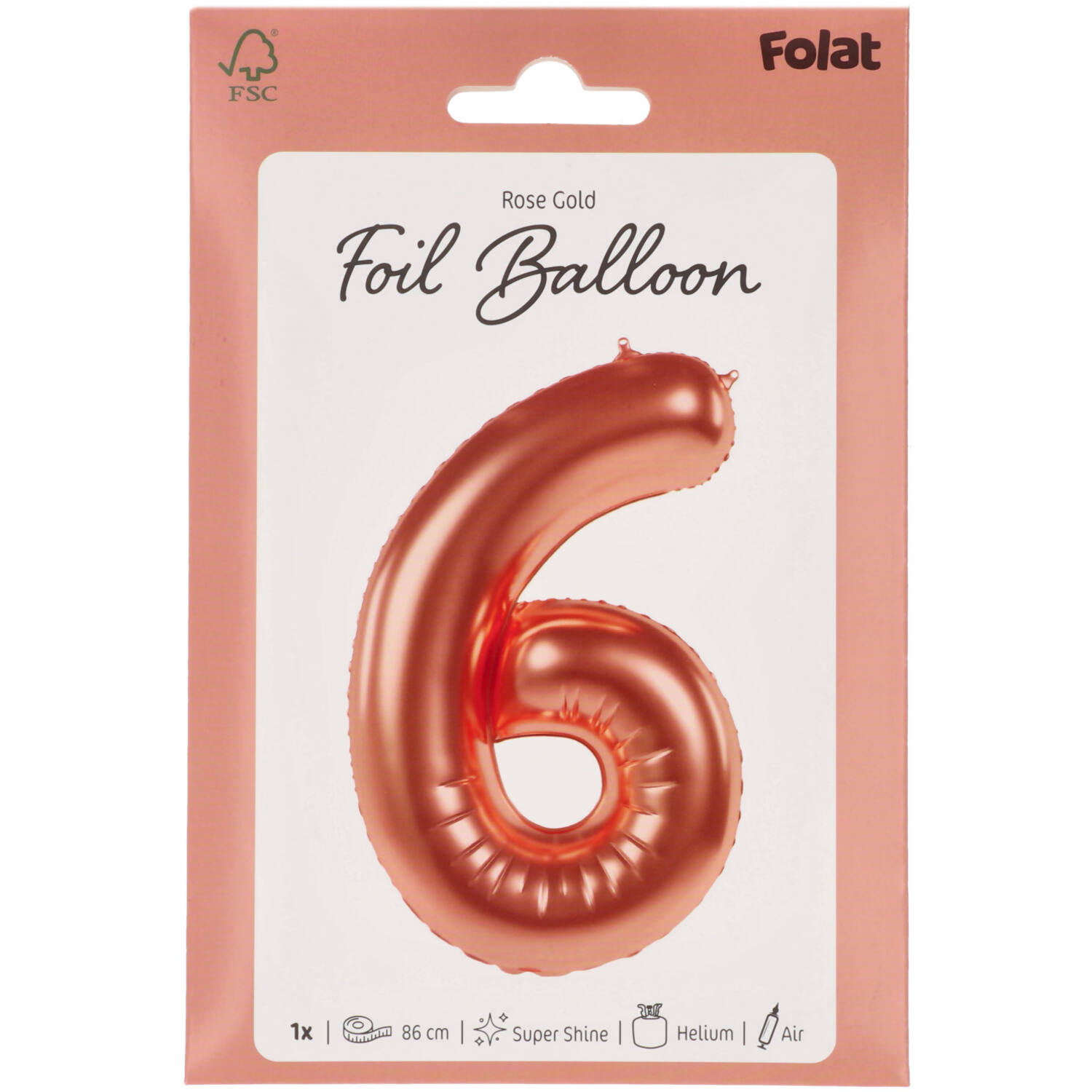 Foil Balloon Number 6 - Rose Gold - 86 cm