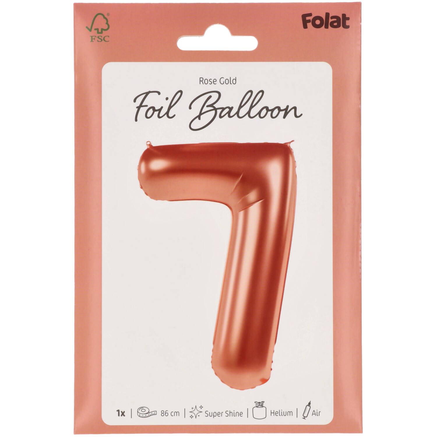 Foil Balloon Number 7 - Rose Gold - 86 cm