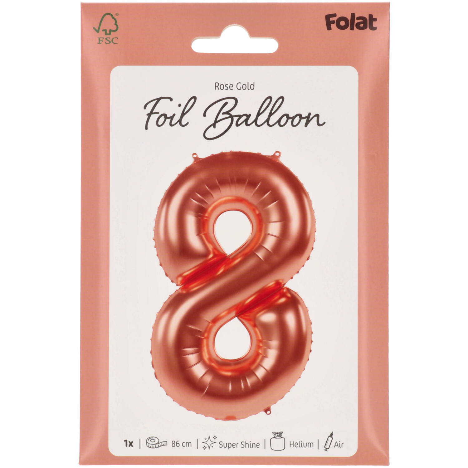 Foil Balloon Number 8 - Rose Gold - 86 cm
