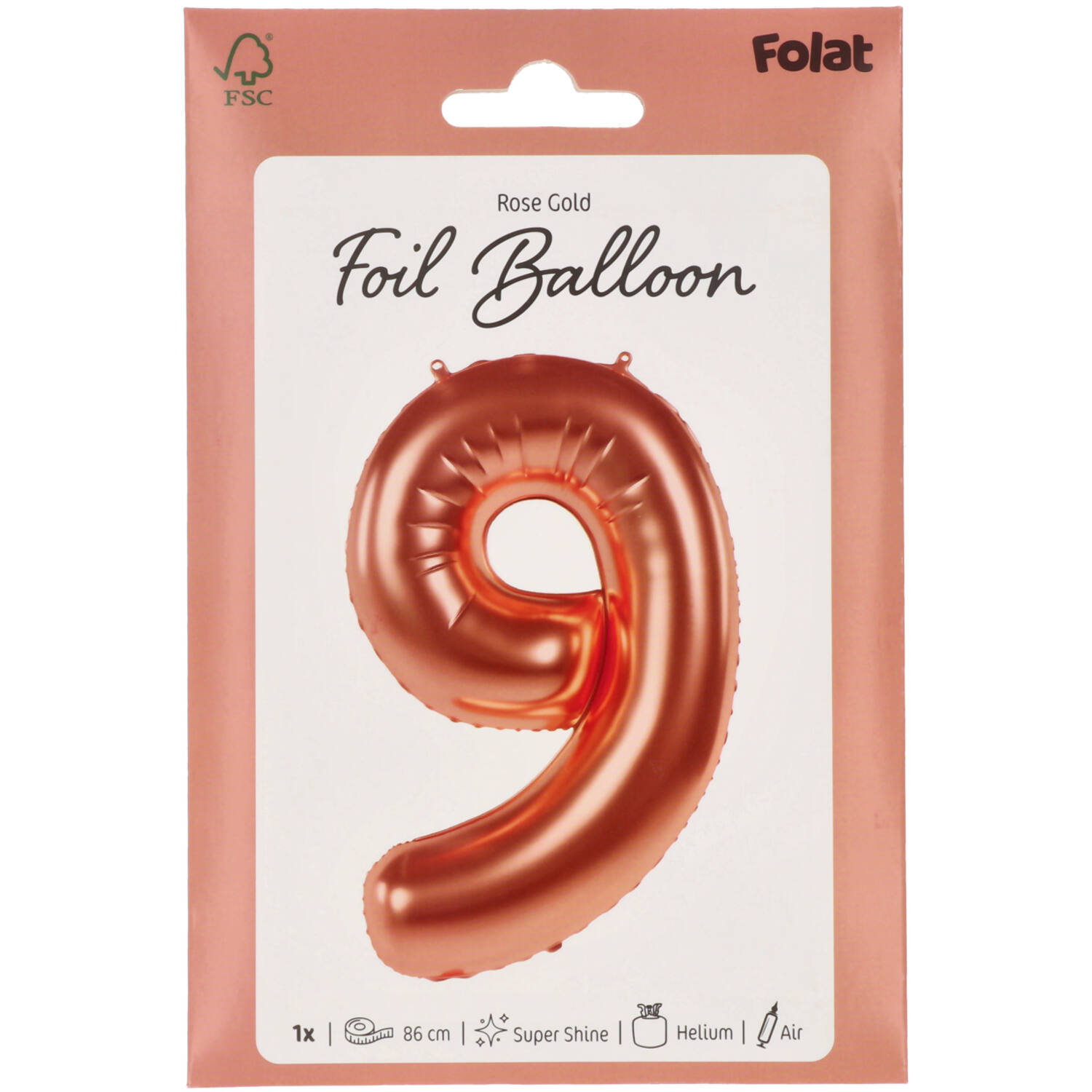 Foil Balloon Number 9 - Rose Gold - 86 cm