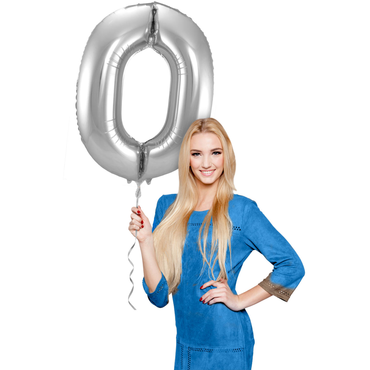 Foil Balloon Number 0 - Silver - 86 cm