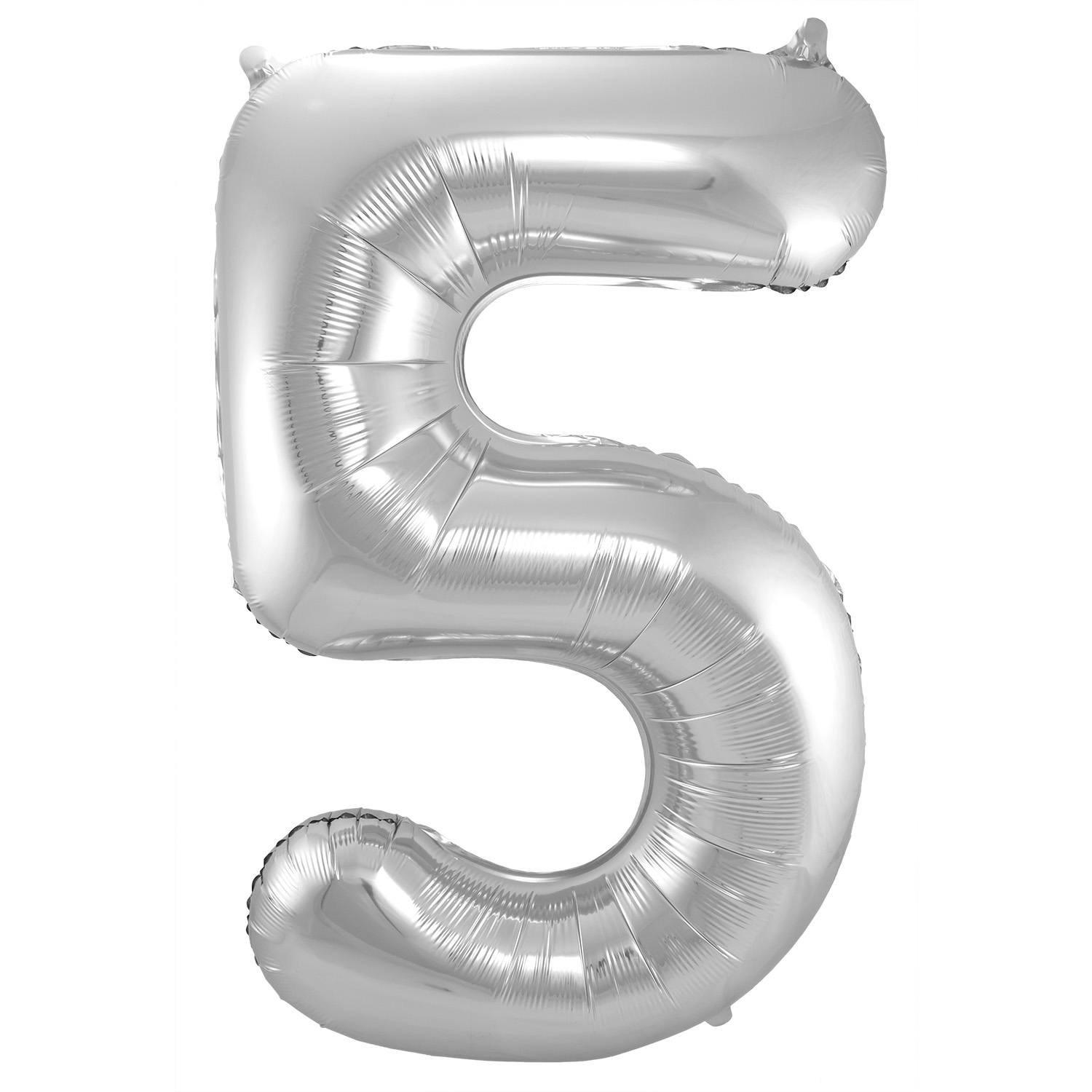Foil Balloon Number 5 - Silver - 86 cm