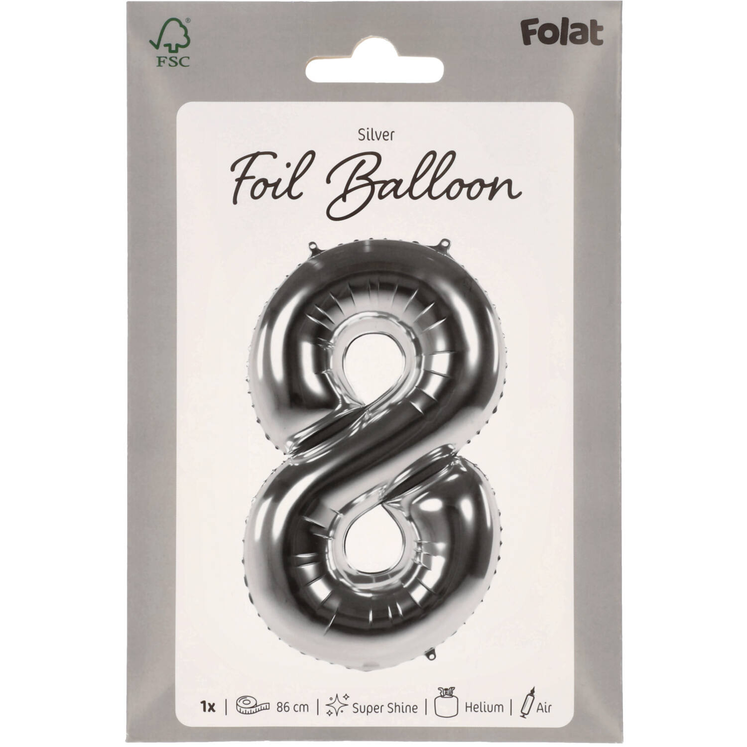 Foil Balloon Number 8 - Silver - 86 cm
