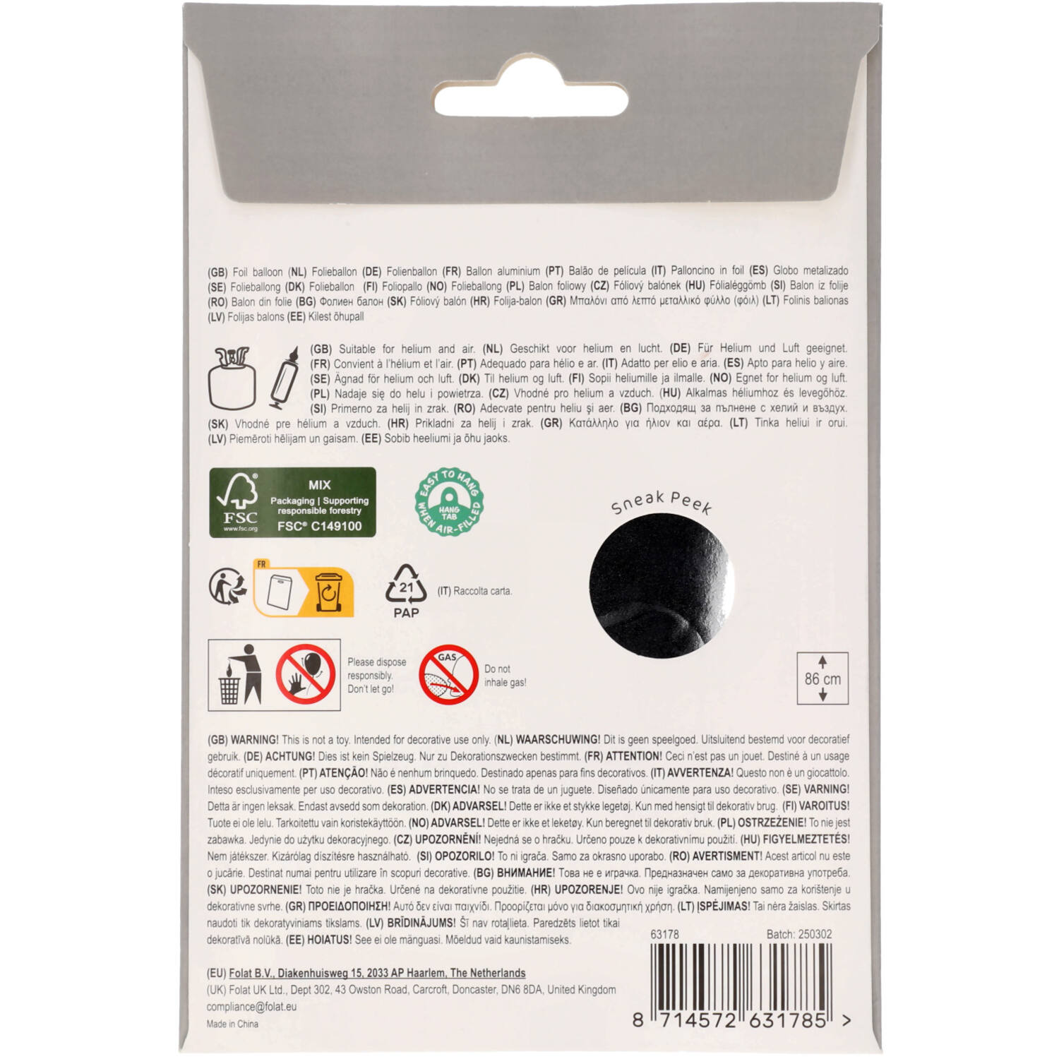 Foil Balloon Number 8 - Silver - 86 cm
