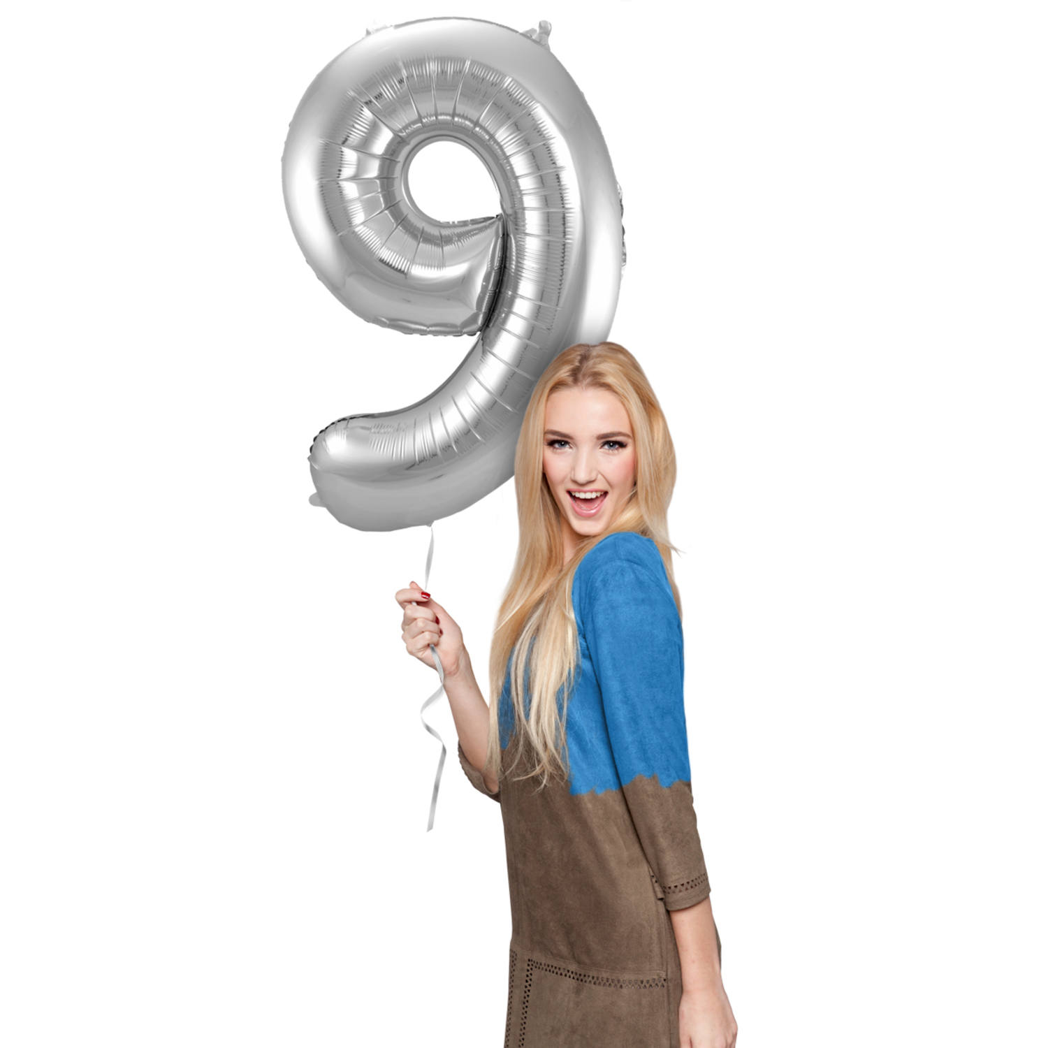 Foil Balloon Number 9 - Silver - 86 cm