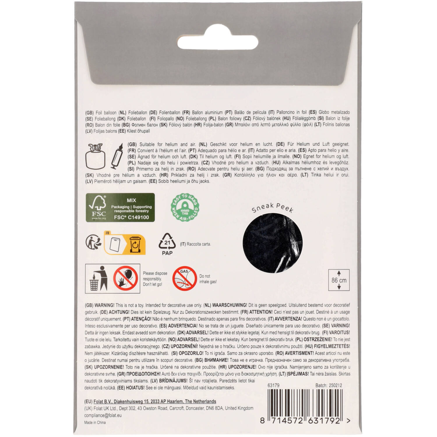 Foil Balloon Number 9 - Silver - 86 cm