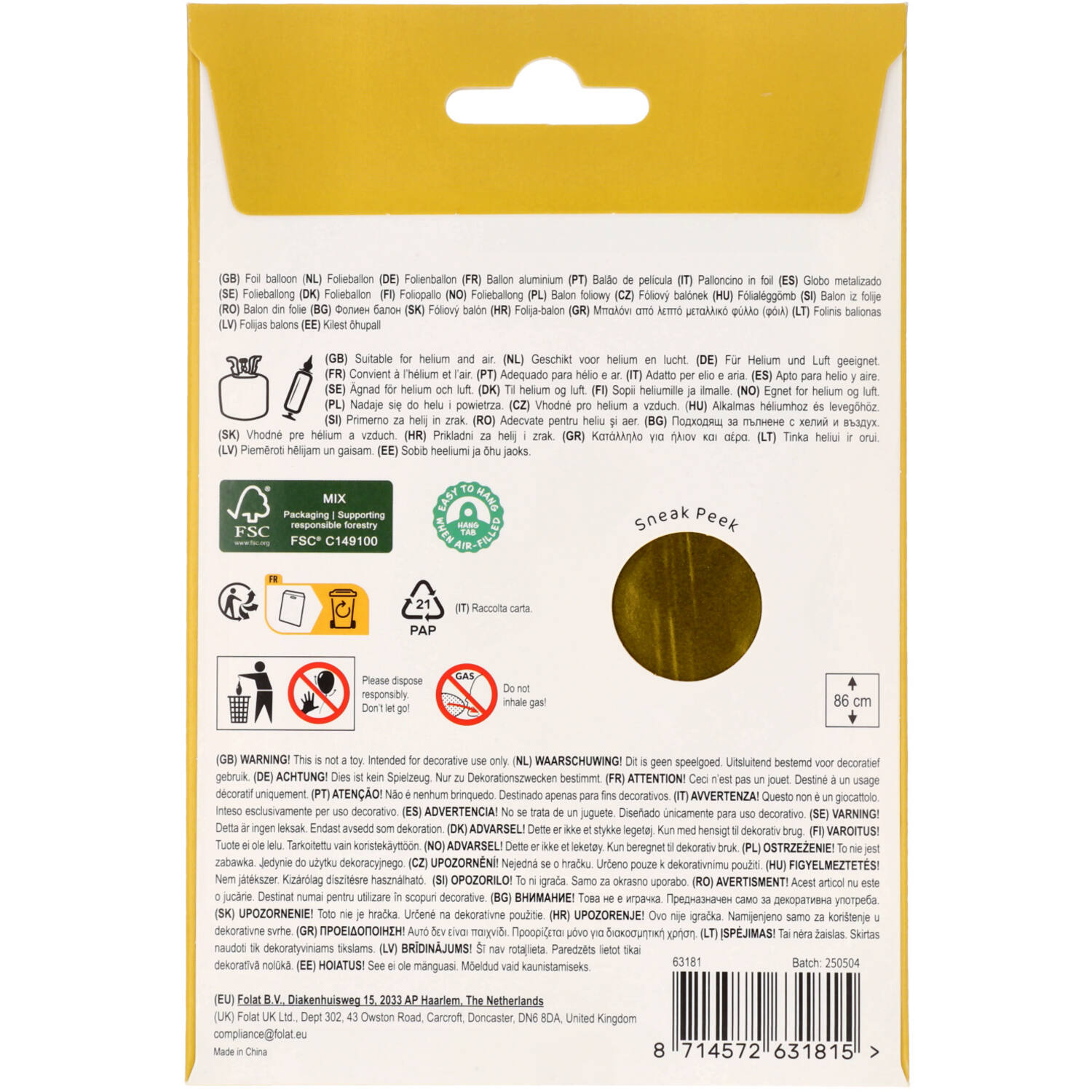 Foil Balloon Number 1 - Gold - 86 cm