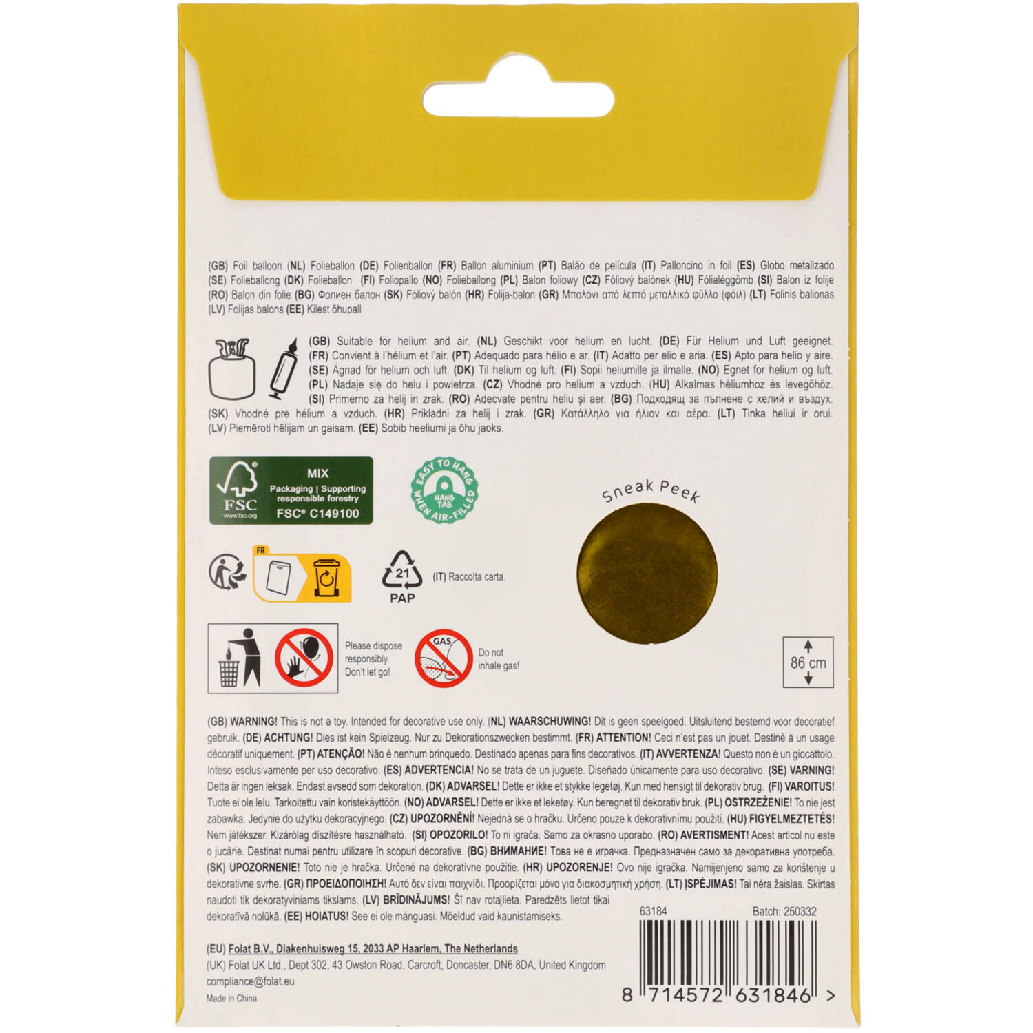 Foil Balloon Number 4 - Gold - 86 cm