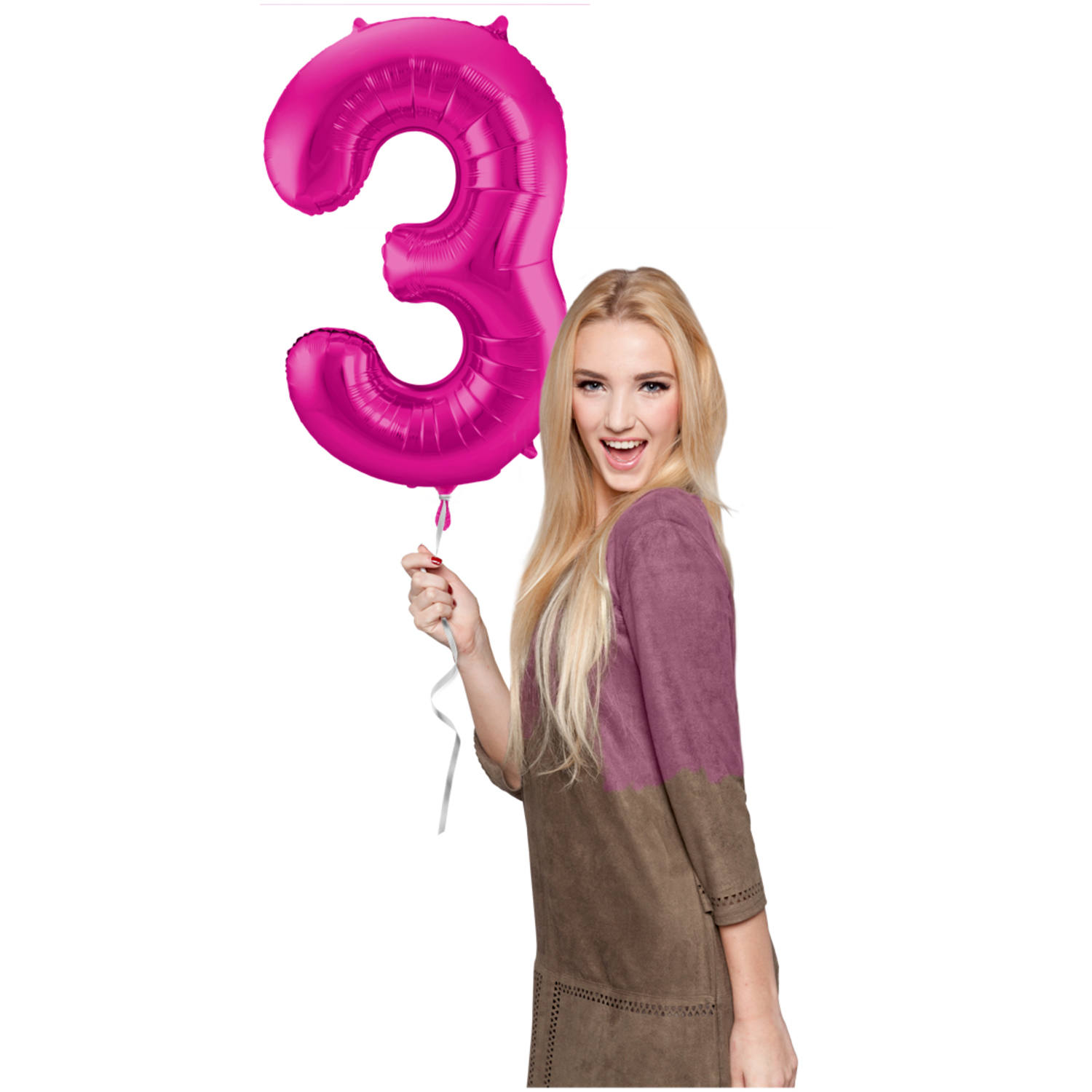 Foil Balloon Number 3 - Magenta - 86 cm