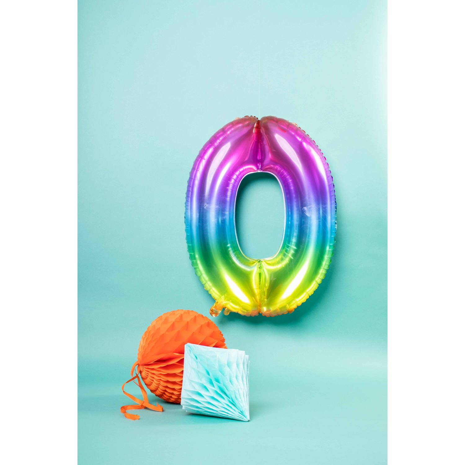 Foil Balloon Shaped Number 0 Yummy Gummy Rainbow - 81 cm