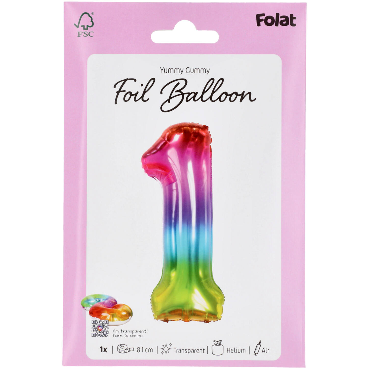 Foil Balloon Shaped Number 1 Yummy Gummy - 81 cm