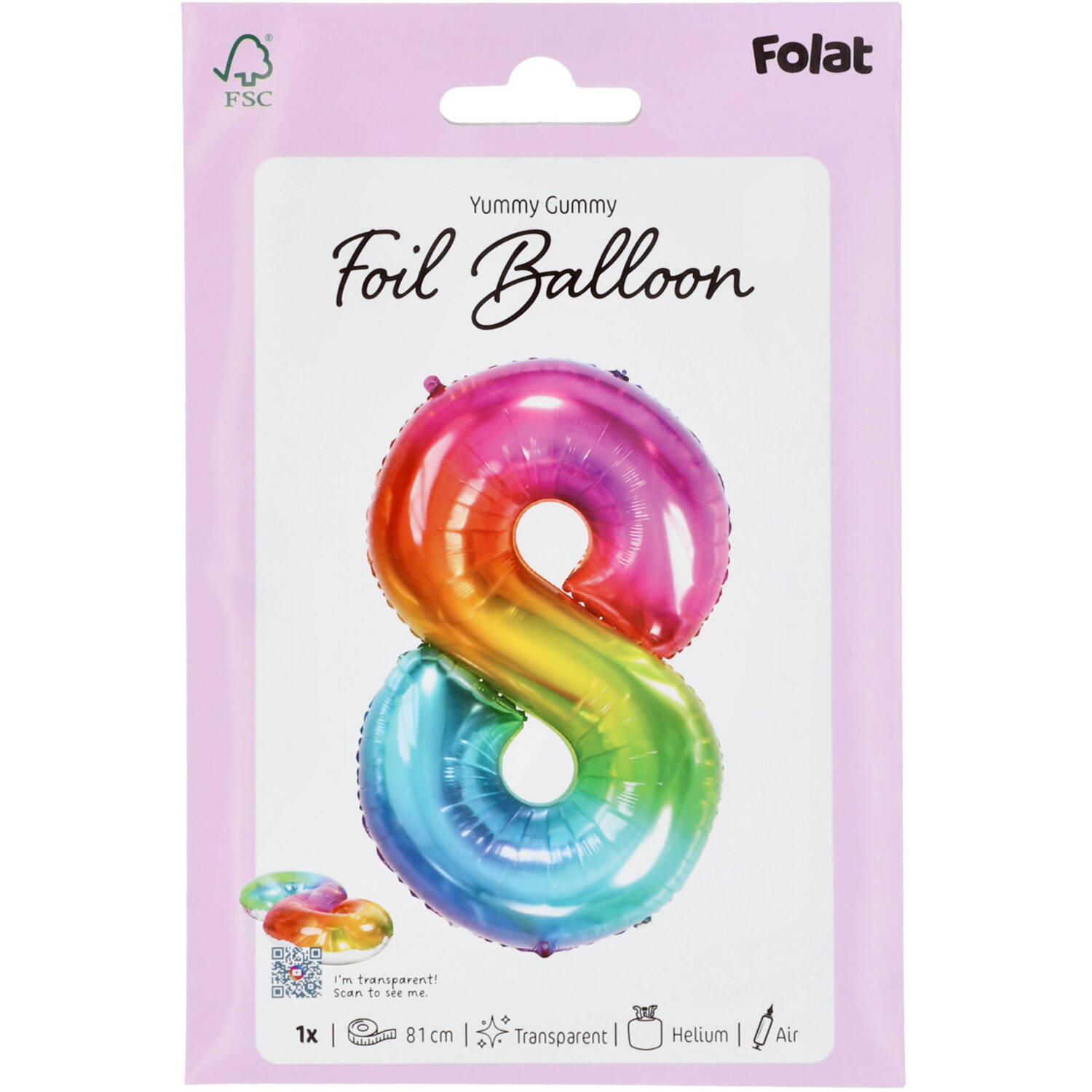 Foil Balloon Shaped Number 8 Yummy Gummy Rainbow - 81 cm