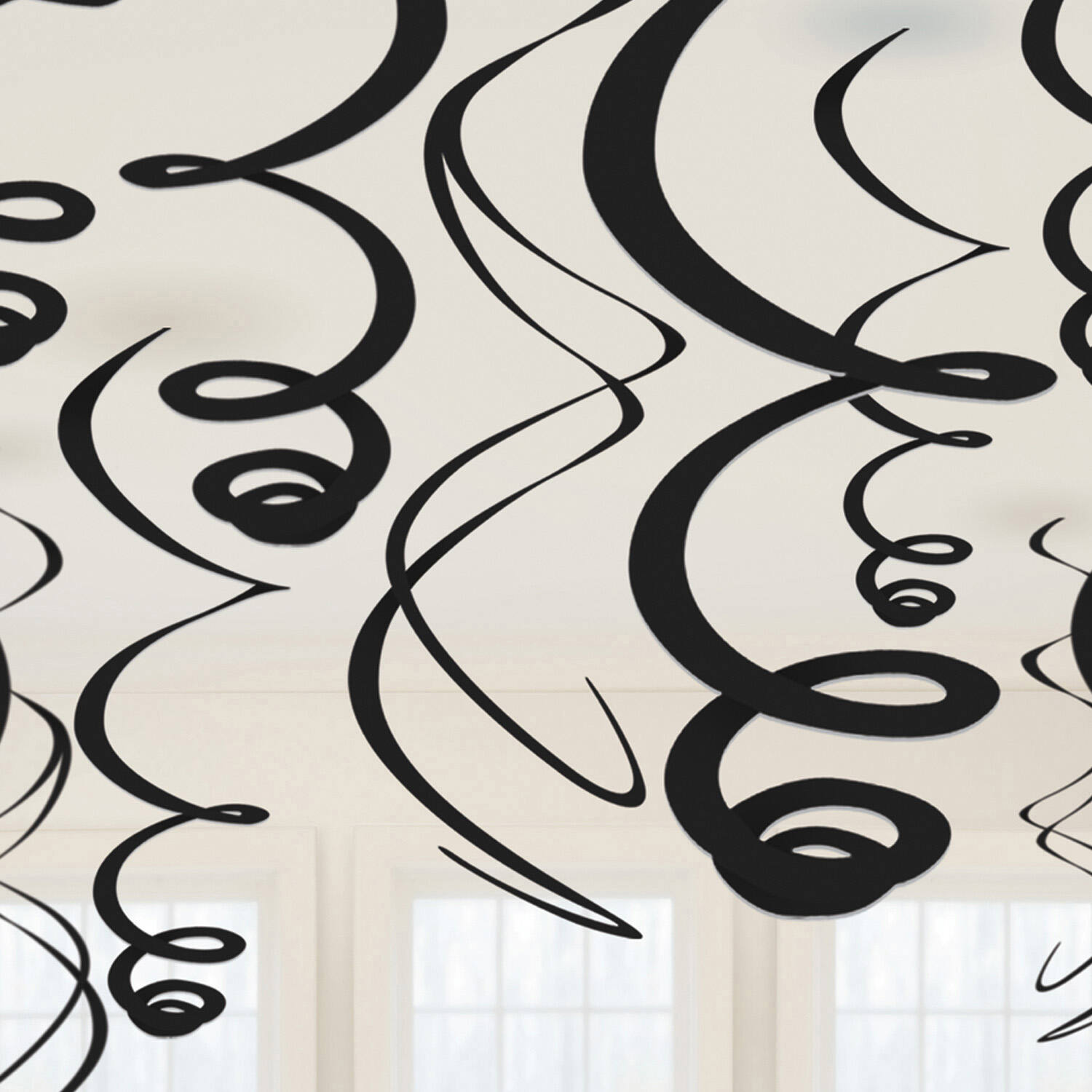 12 Swirl Decorations Black Foil 55.8 cm
