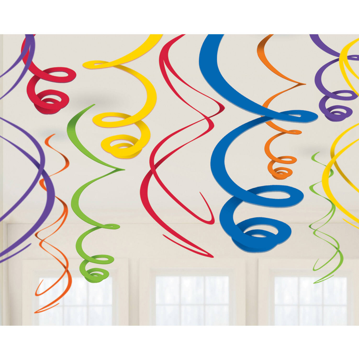 12 Swirl Decorations Rainbow Foil 55.8 cm