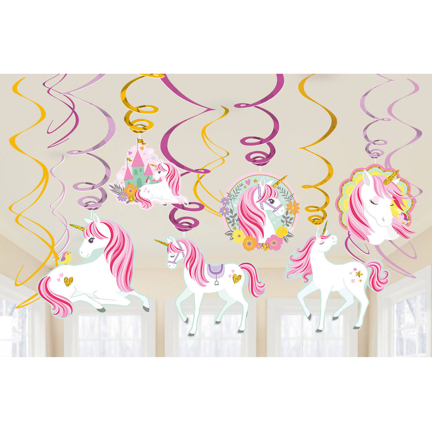 12 Swirl Decoration Magical Unicorn Foil / Paper 61 cm