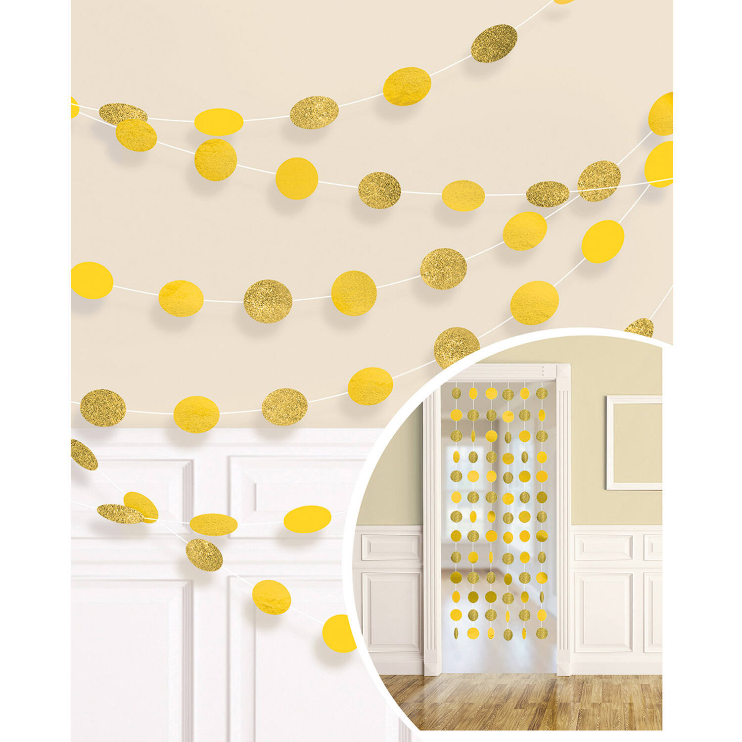 6 String Decorations Glitter Frosty White Foil 213 cm