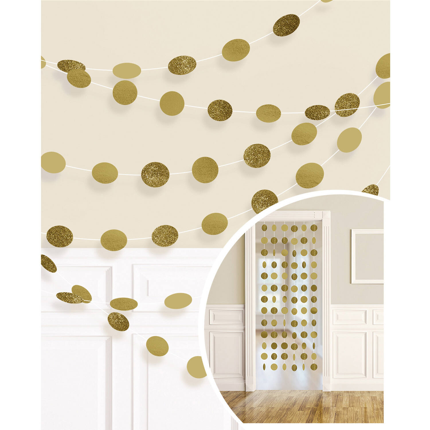 6 String Decorations Glitter Gold Foil 213 cm