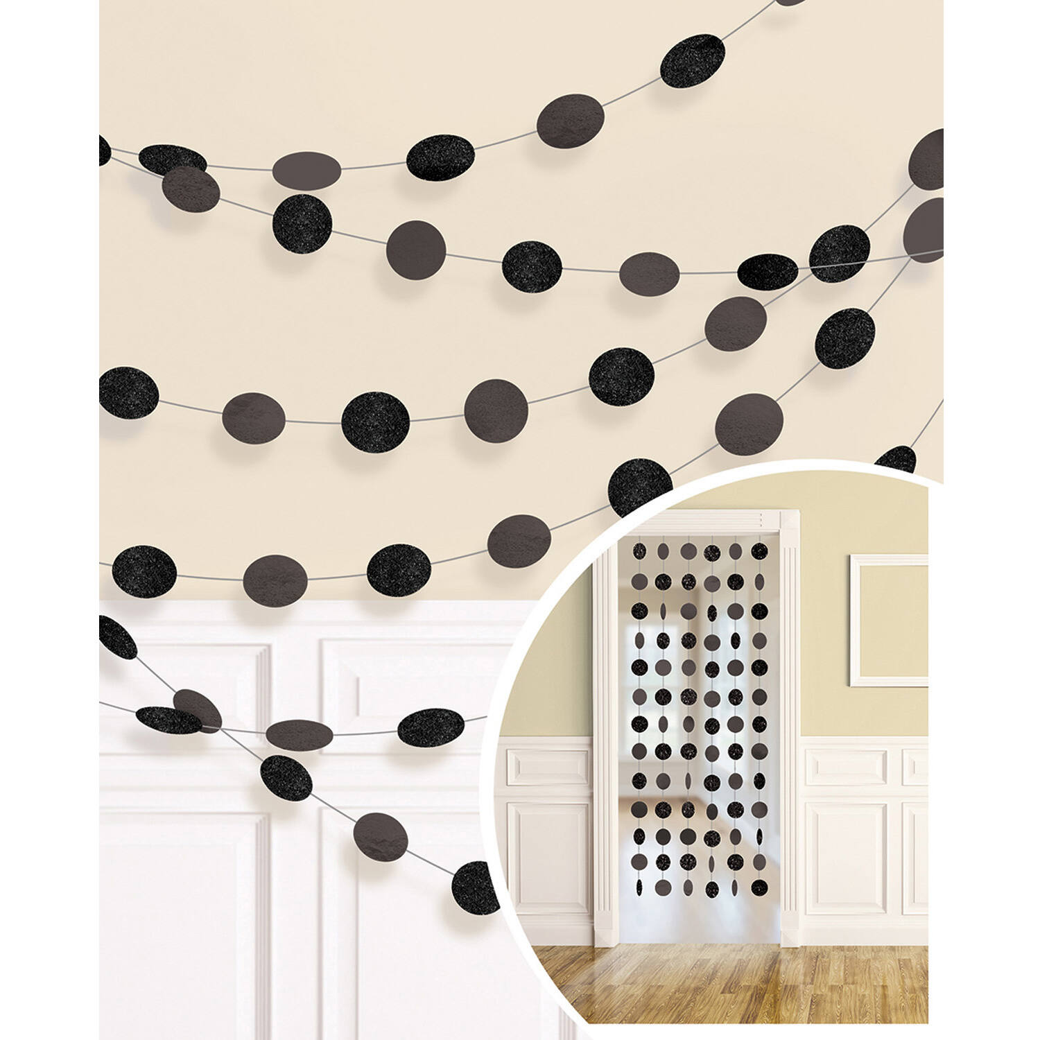 6 String Decorations Glitter Black Foil 213 cm