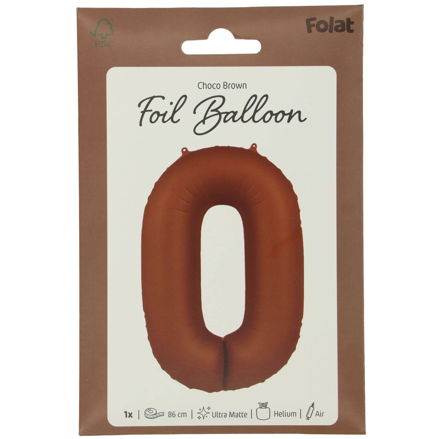Foil balloon Number 0 - Chocolate Brown - Ultra Matt - 86 cm