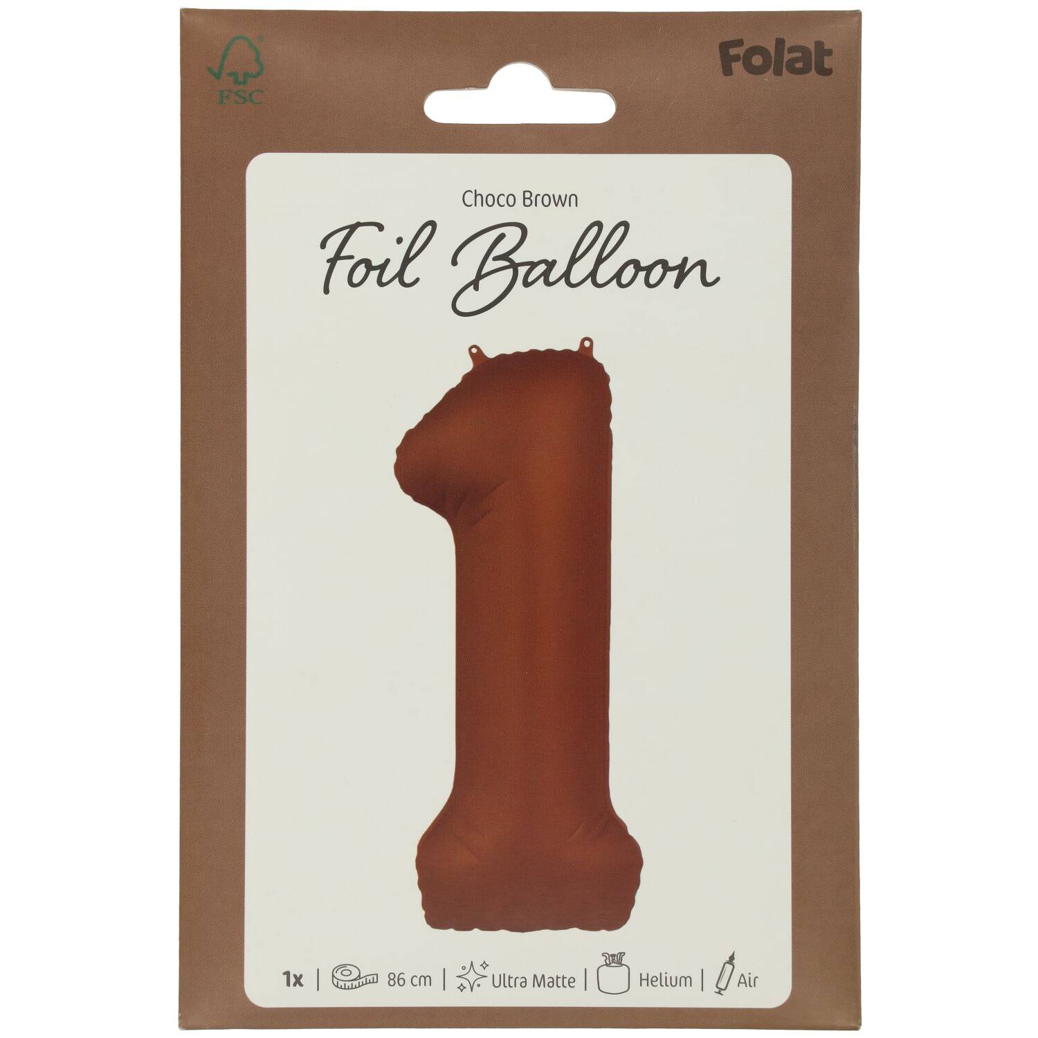 Foil balloon Number 1 - Chocolate Brown - Ultra Matt - 86 cm
