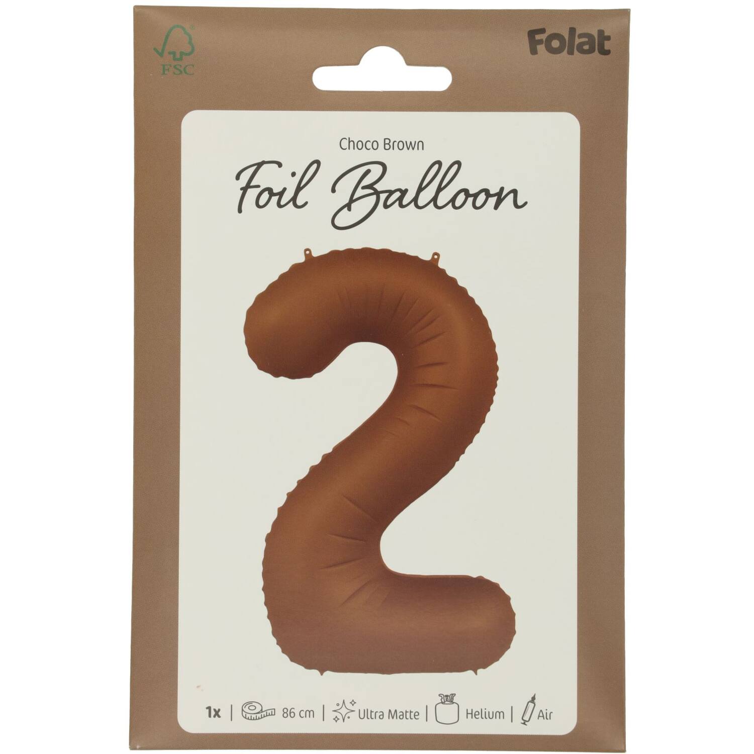 Foil balloon Number 2 - Chocolate Brown - Ultra Matt - 86 cm