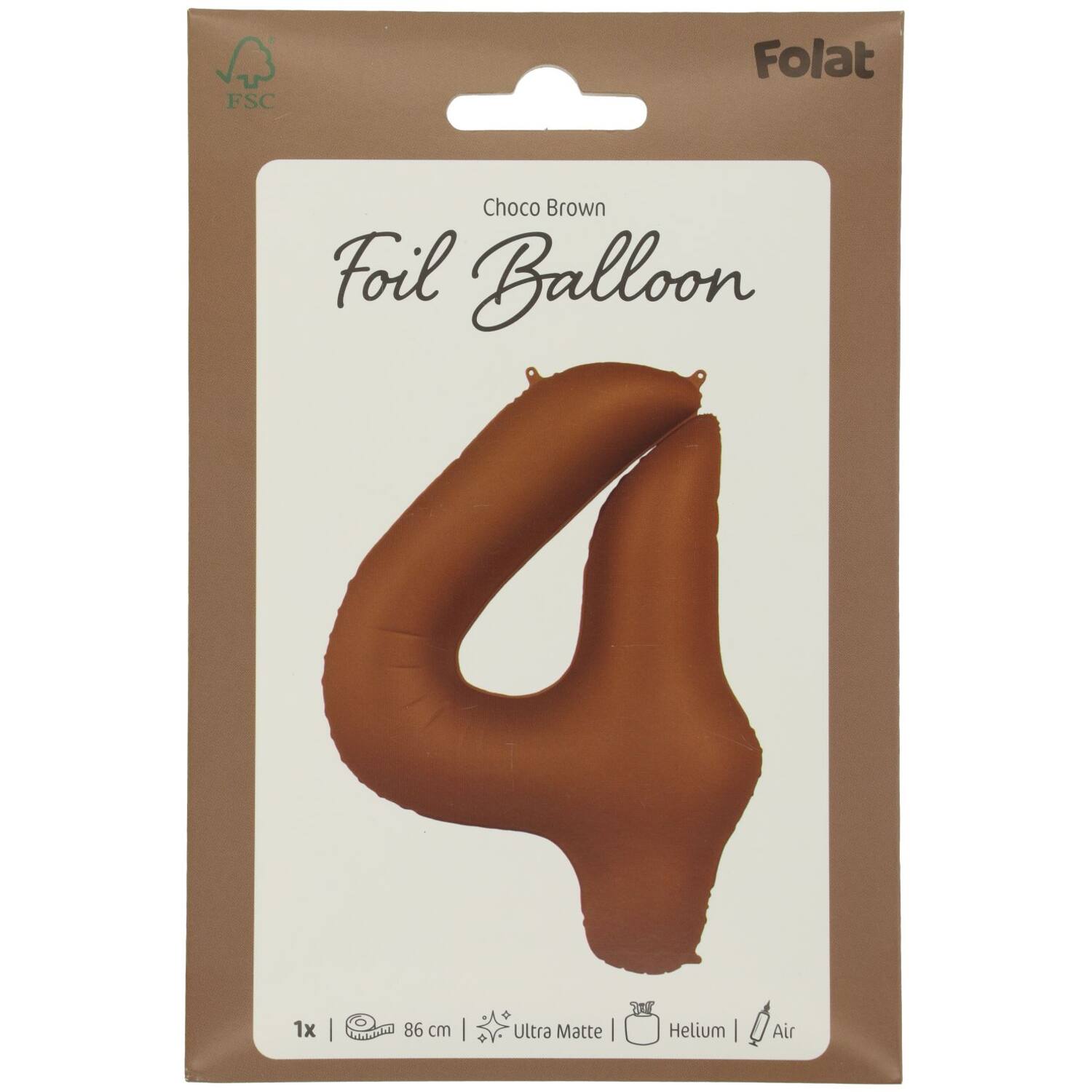 Foil balloon Number 4 - Chocolate Brown - Ultra Matt - 86 cm