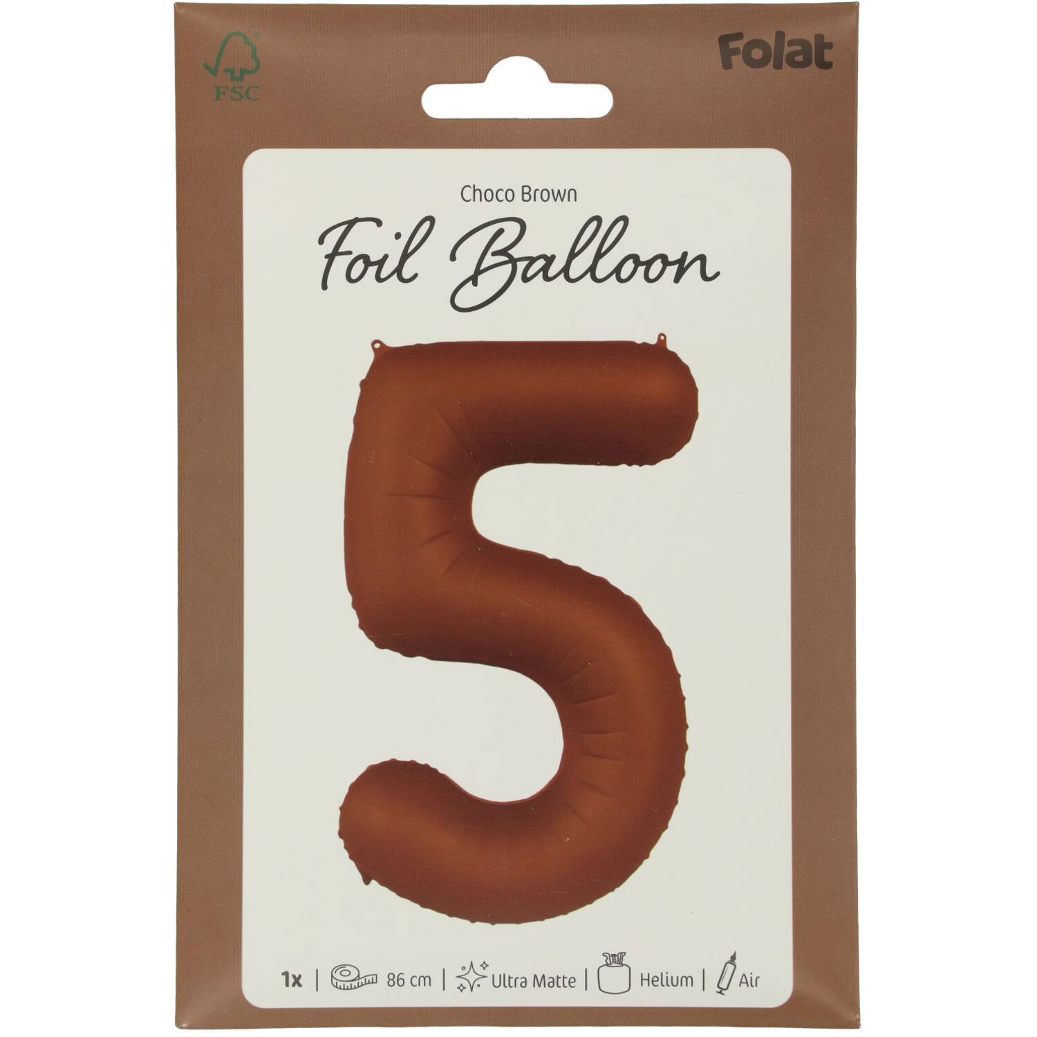 Foil balloon Number 5 - Chocolate Brown - Ultra Matt - 86 cm