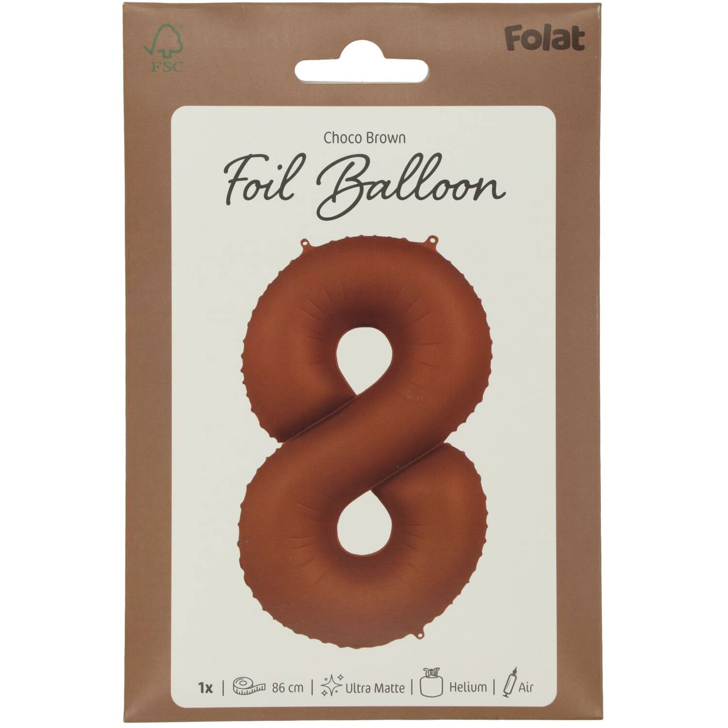 Foil balloon Number 8 - Chocolate Brown - Ultra Matt - 86 cm