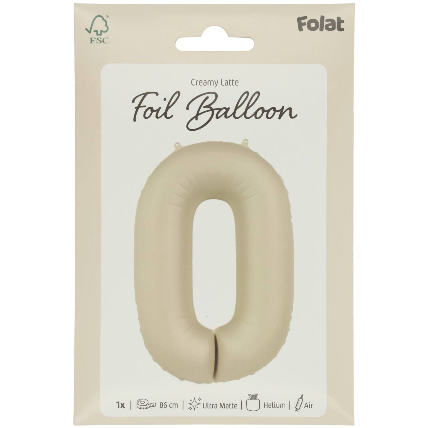 Foil balloon Number 0 - Creamy Latte - Ultra Matt - 86 cm