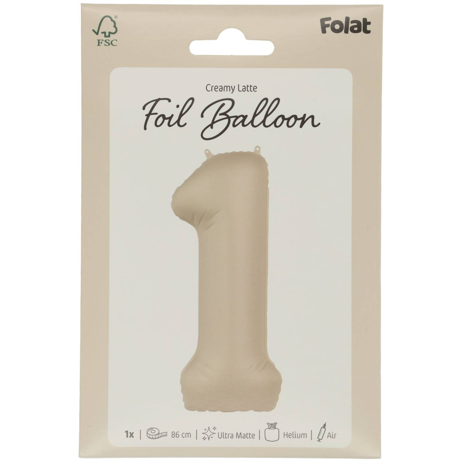 Foil balloon Number 1 - Creamy Latte - Ultra Matt - 86 cm