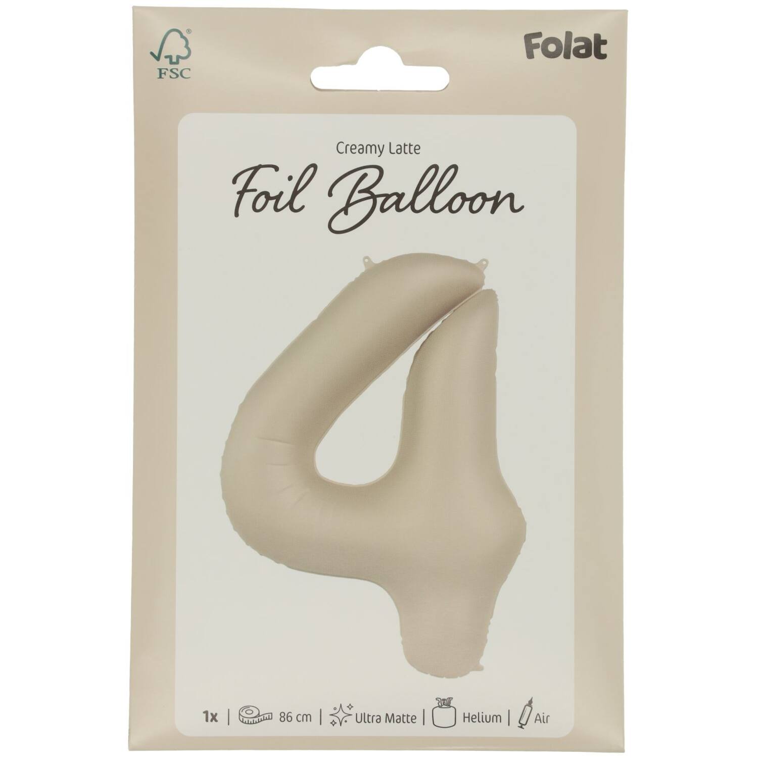 Foil balloon Number 4 - Creamy Latte - Ultra Matt - 86 cm