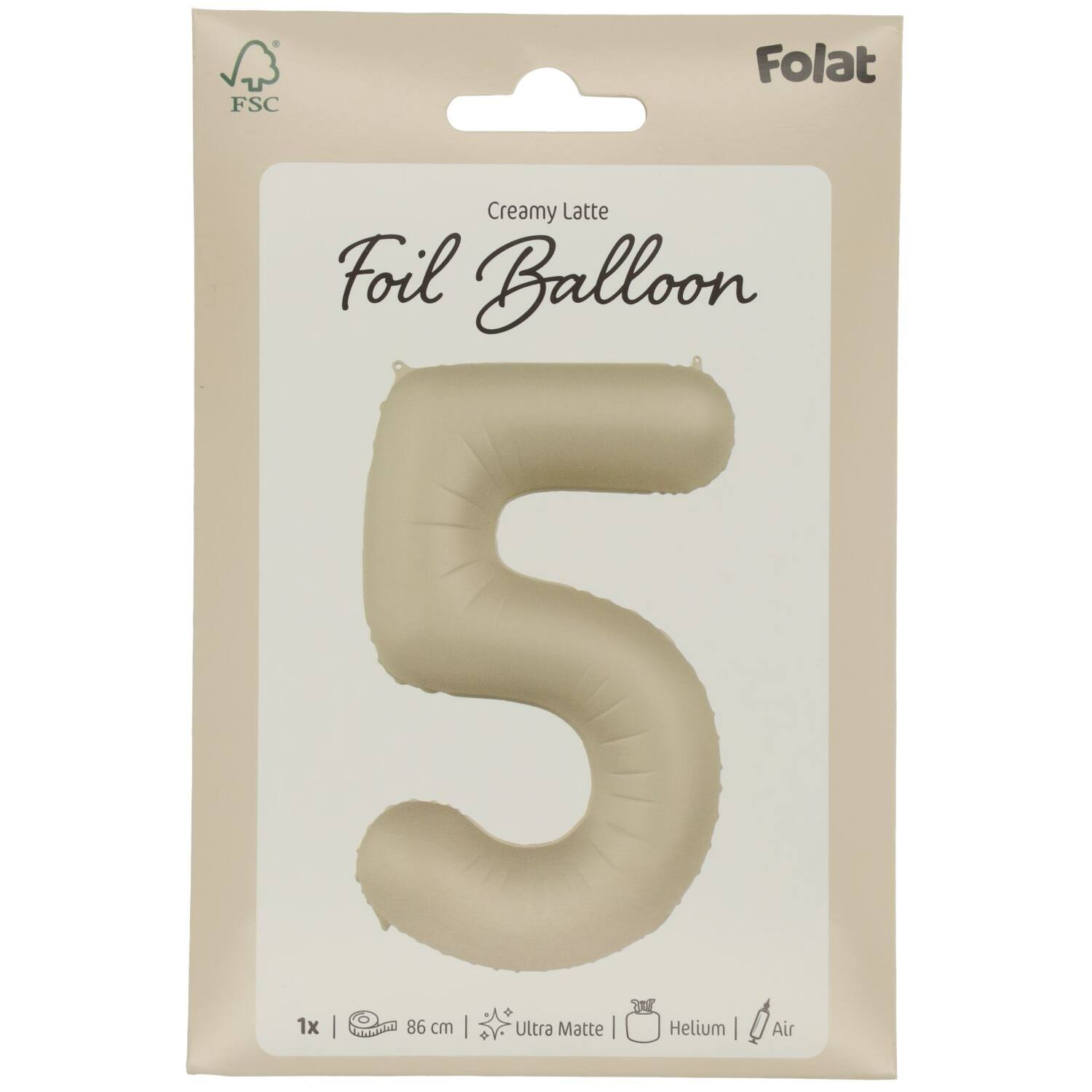 Foil balloon Number 5 - Creamy Latte - Ultra Matt - 86 cm