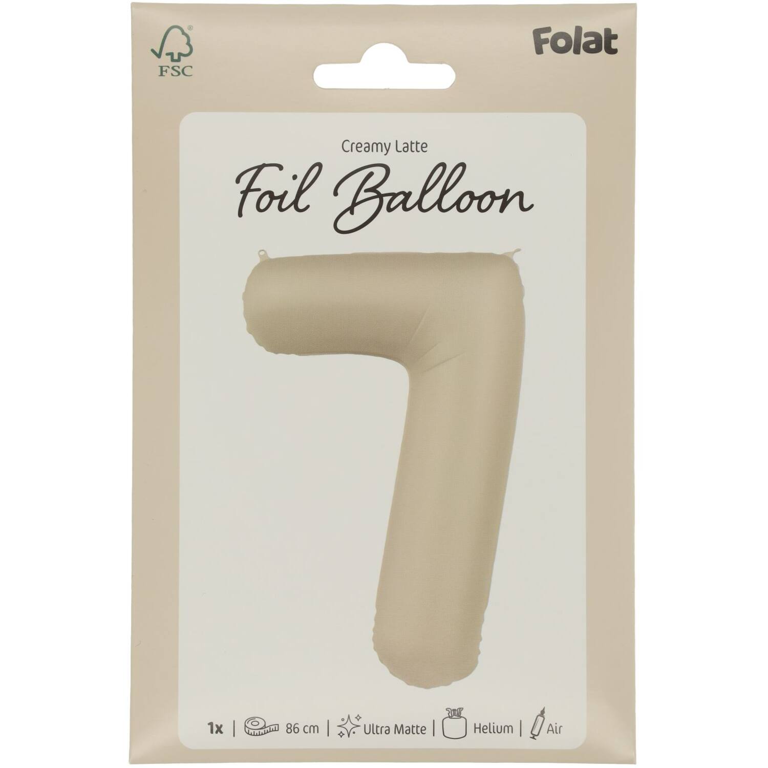 Foil balloon Number 7 - Creamy Latte - Ultra Matt - 86 cm