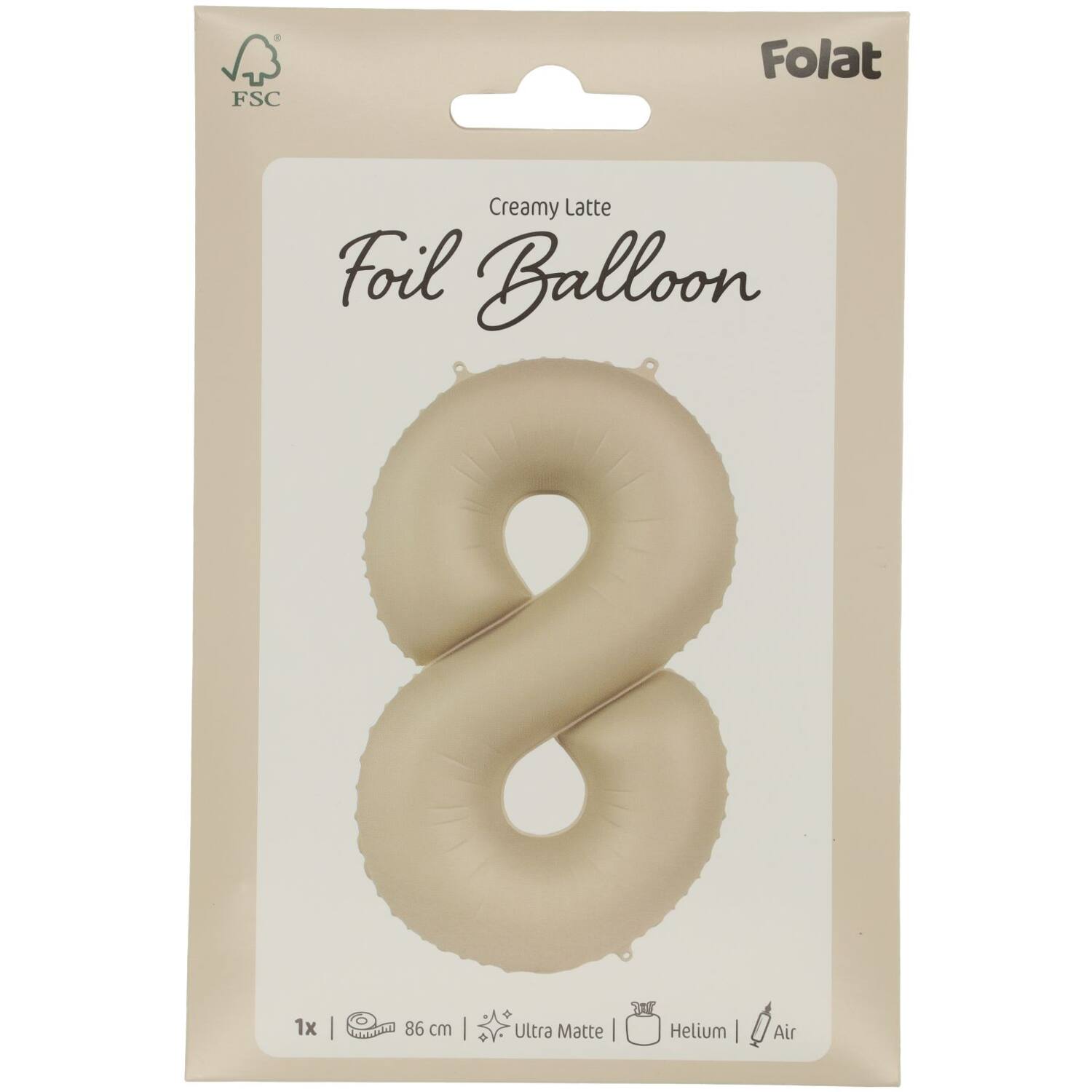 Foil balloon Number 8 - Creamy Latte - Ultra Matt - 86 cm